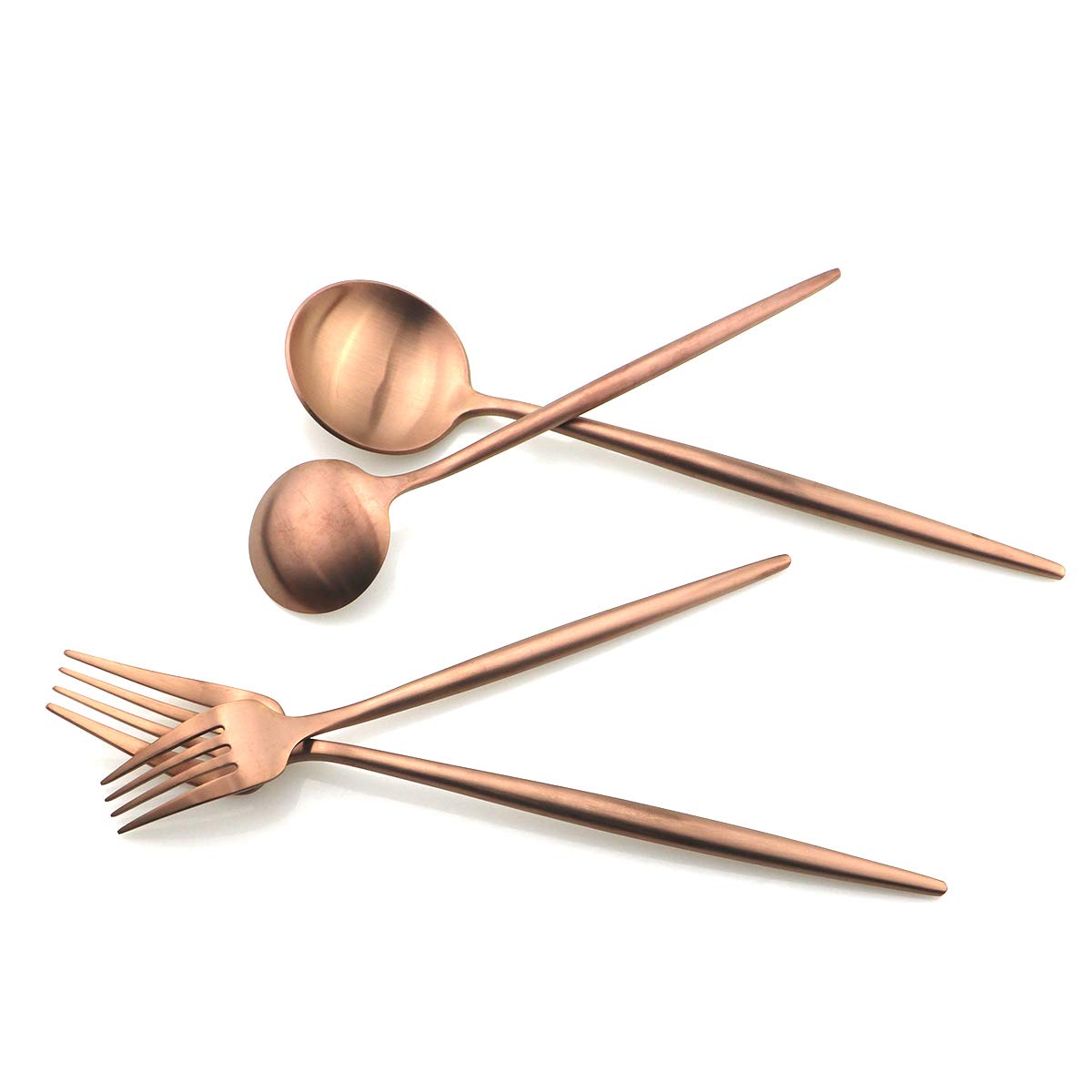 Gugrida 5-Piece Matte Rose Gold Flatware Set - 18/10 Stainless Steel Cutlery Set with Knife, Fork, Spoon, Dessert Fork & Teaspoon - Elegant Silverware for 1 Person - Perfect for Dining, Gifts & Special Occasions