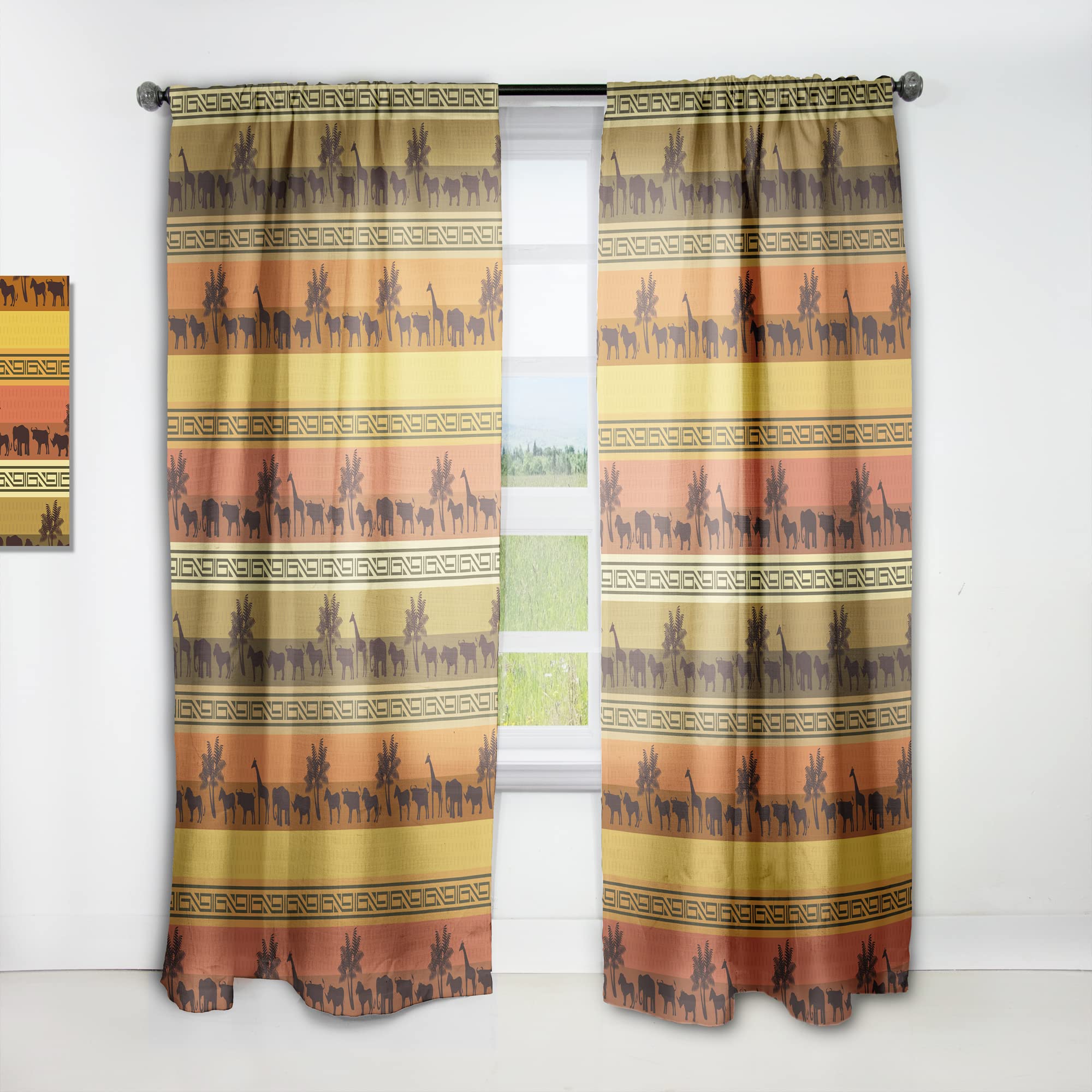 DesignQ Thermal Insulated Blackout Curtains - African Wildlife Ethnic Pattern Drapes for Bedroom & Living Room (52x90 Inches, Single Panel) - Perfect for Home Decor, Privacy & Energy Efficiency