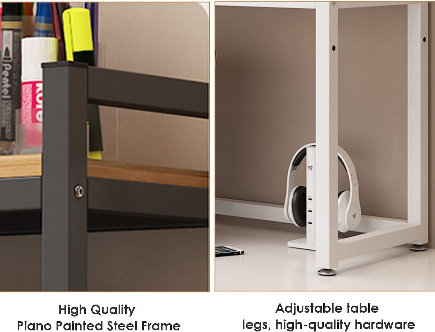 KORP 2-Tier Adjustable Bookshelf Desk Organizer - Wood & Metal Printer Stand, Desktop Bookcase for Computer Desk - Office Supplies Storage & Display Shelf (Black, 11