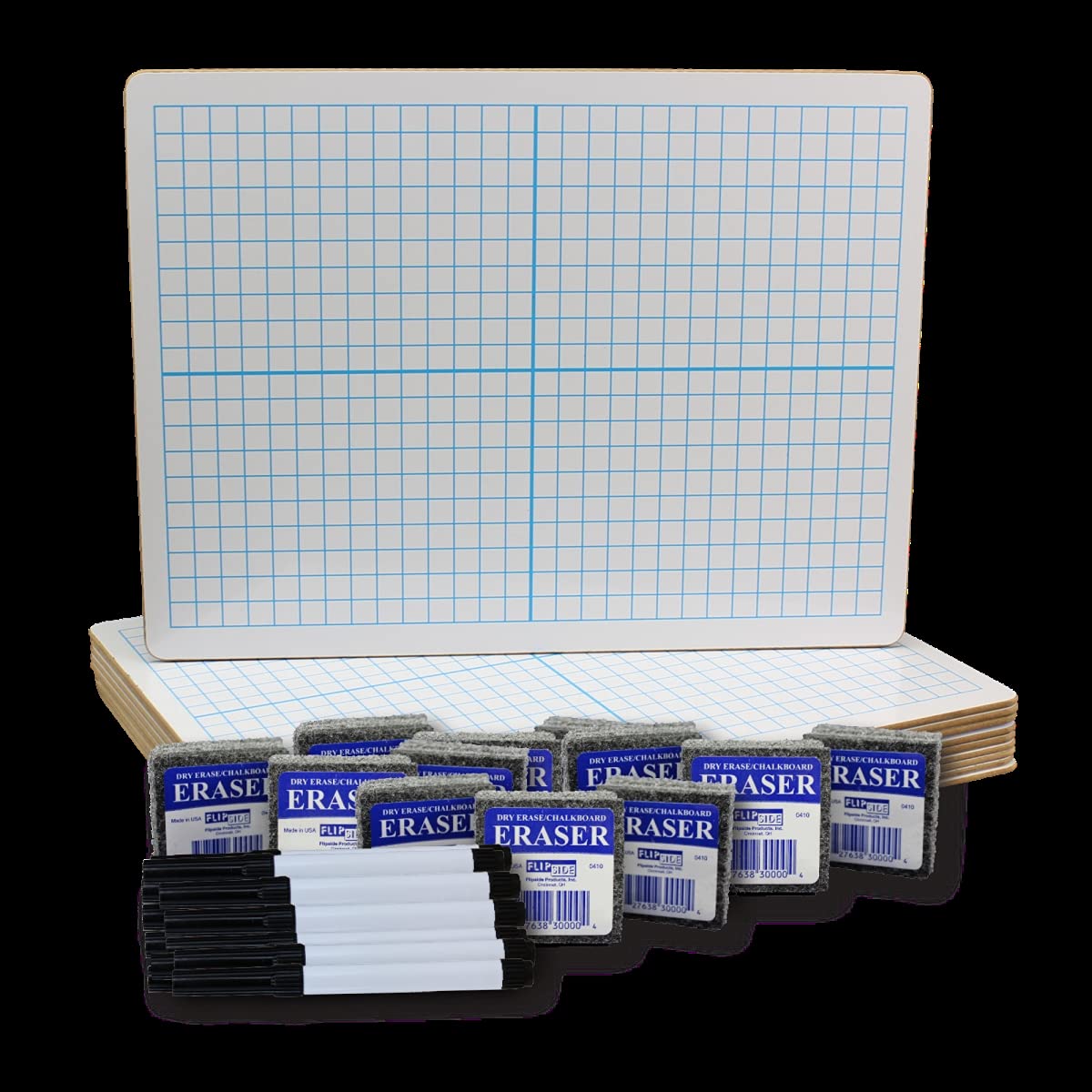 Flipside Products 19000 Dry Erase XY Axis Whiteboard - 12 Pack Double-Sided Whiteboards with Markers & Erasers for Classroom, Office & Home Use - Math Graphing, Teaching & Planning Tool