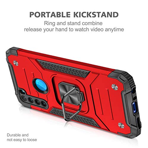 YaHan 2-Pack Heavy Duty Shockproof Case for Xiaomi Redmi Note 8 with 360° Rotating Ring Kickstand & Tempered Glass Screen Protector - Dual Layer Defender Hard Back Cover (Red) | Perfect for Outdoor Activities, Travel Protection & Daily Use