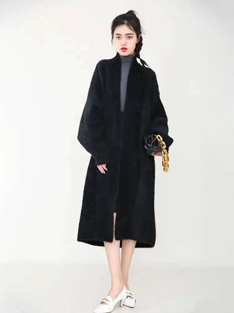Black Oversized Long Knit Sweater Cardigan for Women - Loose Fit V-Neck Long Sleeve Fashionable Pullover (Spring/Autumn 2025) - Perfect for Casual Outfits, Office Wear & Cozy Evenings