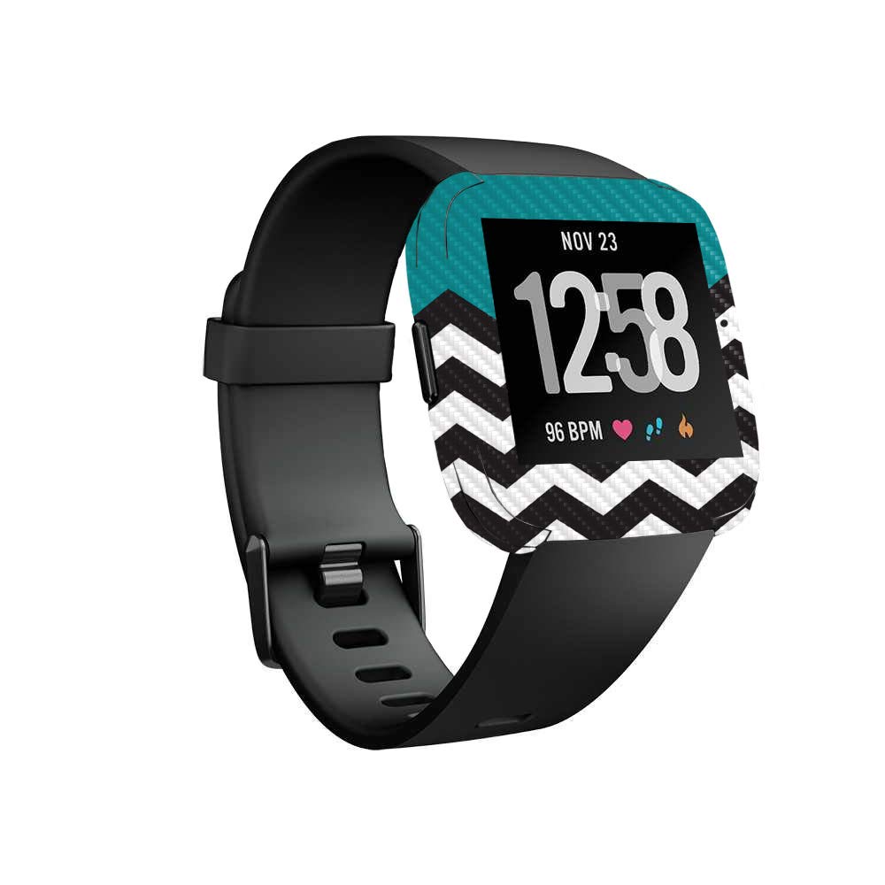 MightySkins Carbon Fiber Skin for Fitbit Versa - Teal Chevron Design | Protective & Durable Textured Cover | Easy to Apply & Remove | Made in USA | Perfect for Gym, Work & Everyday Wear