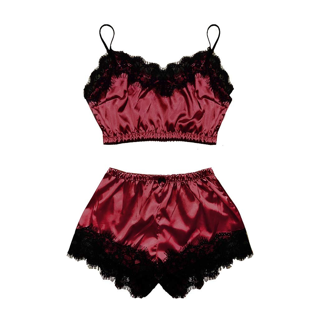 Lace Satin Camisole & Shorts Pajama Set for Women - S-XL Size, Elegant Bow Detail, Sleepwear & Lingerie for Comfortable Nightwear and Romantic Occasions
