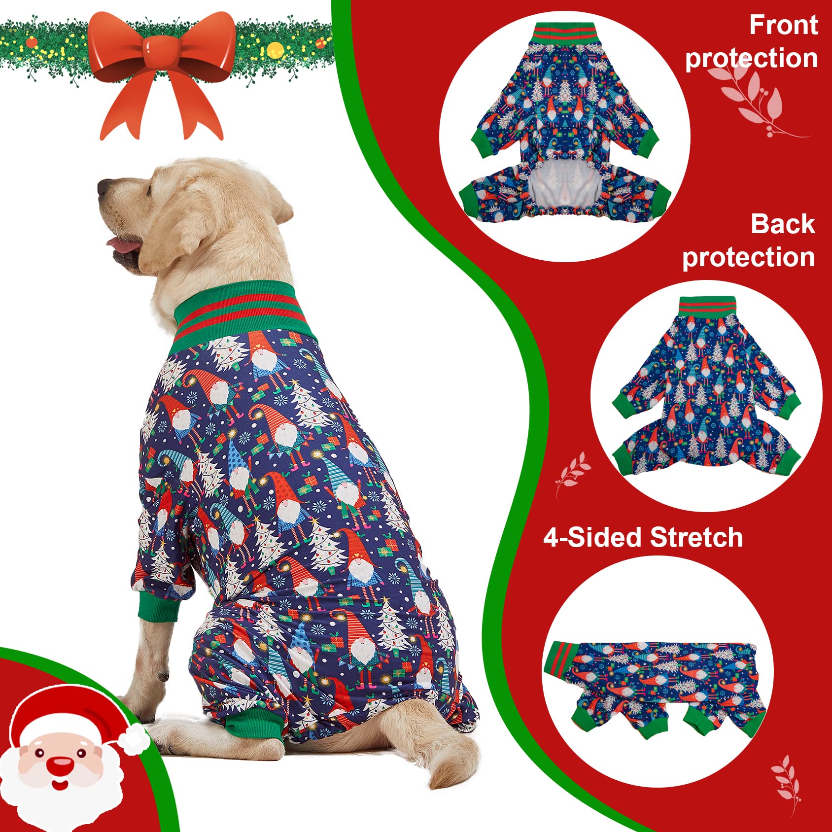 LovinPet Large Dog Christmas Pajamas - Festive Holiday Dog Outfit with Navy Gnome Print, Lightweight Pullover Onesie for Pitbulls & Medium Dogs | Perfect for Christmas Photos & Family Gatherings