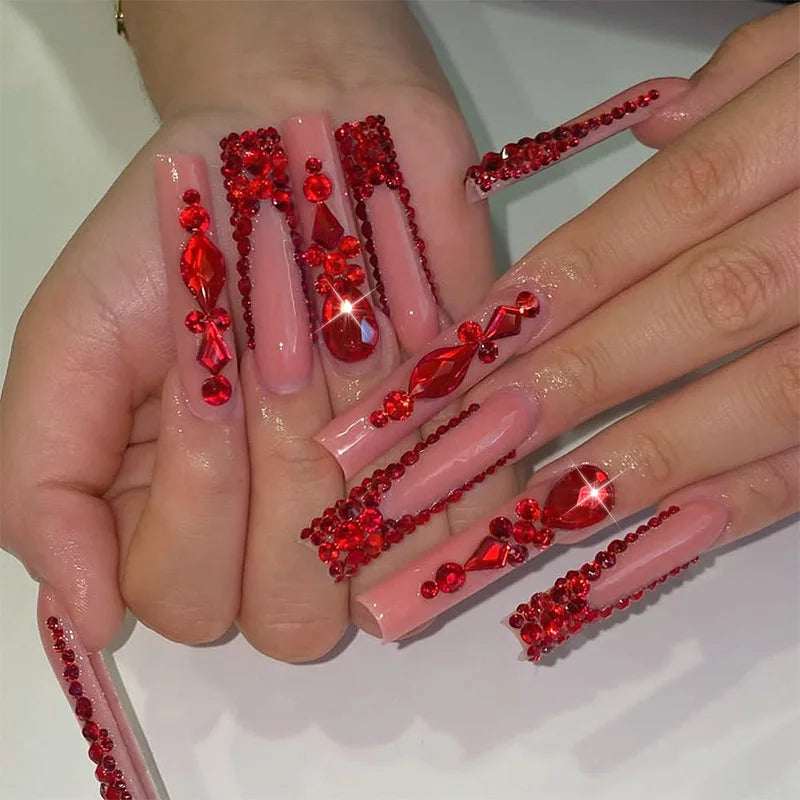 24Pcs French Tip Press on Nails - Long Glitter Rhinestone False Nails with 3D Bow Tie Designs | Wearable Y2K Fake Nails Kit Includes Jelly Glue | Perfect for Parties, Weddings, and Special Occasions