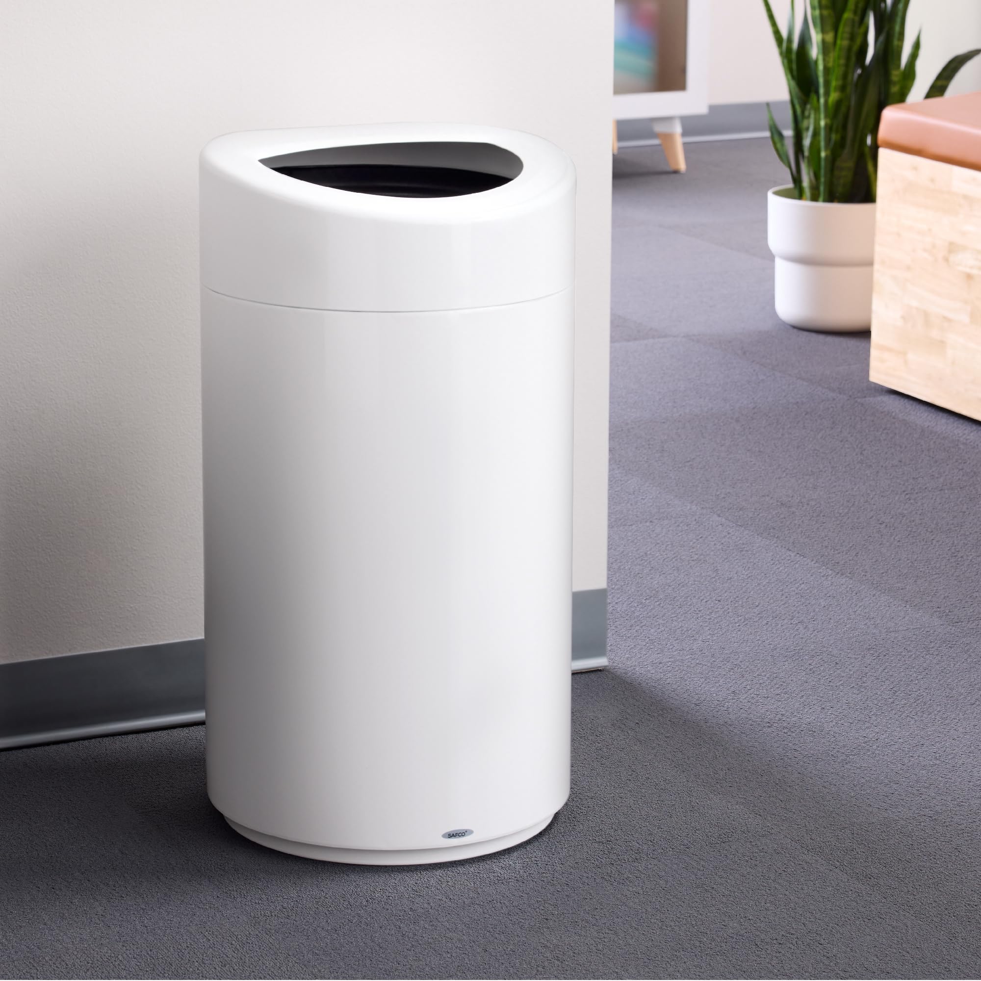 Safco 14 Gallon Stainless Steel Open Top Trash Can - Modern White Kitchen Garbage Bin for Home, Office & Indoor Use - Perfect for Kitchens, Bathrooms & Commercial Spaces