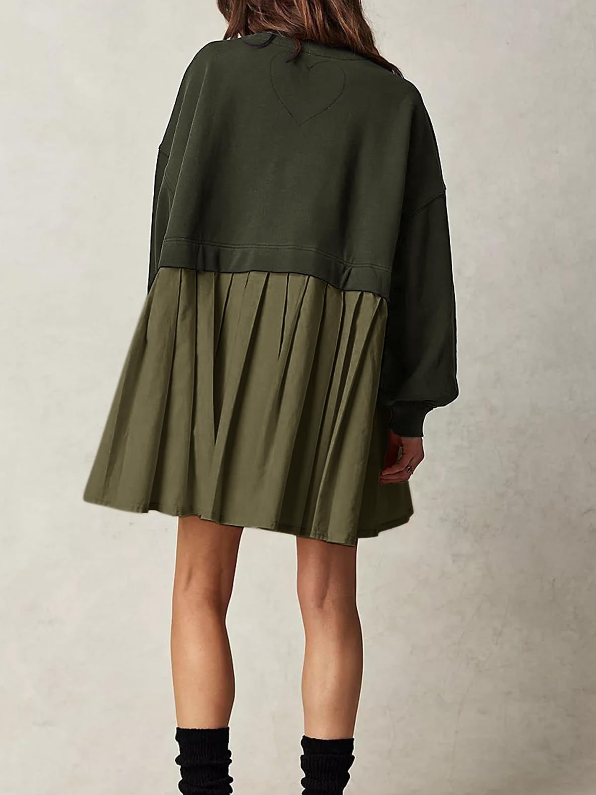 Women's Oversized Patchwork Sweatshirt Dress - Crew Neck Long Sleeve Flowy Pullover Mini Dress | Casual Loungewear & Streetwear Fashion for Everyday Comfort