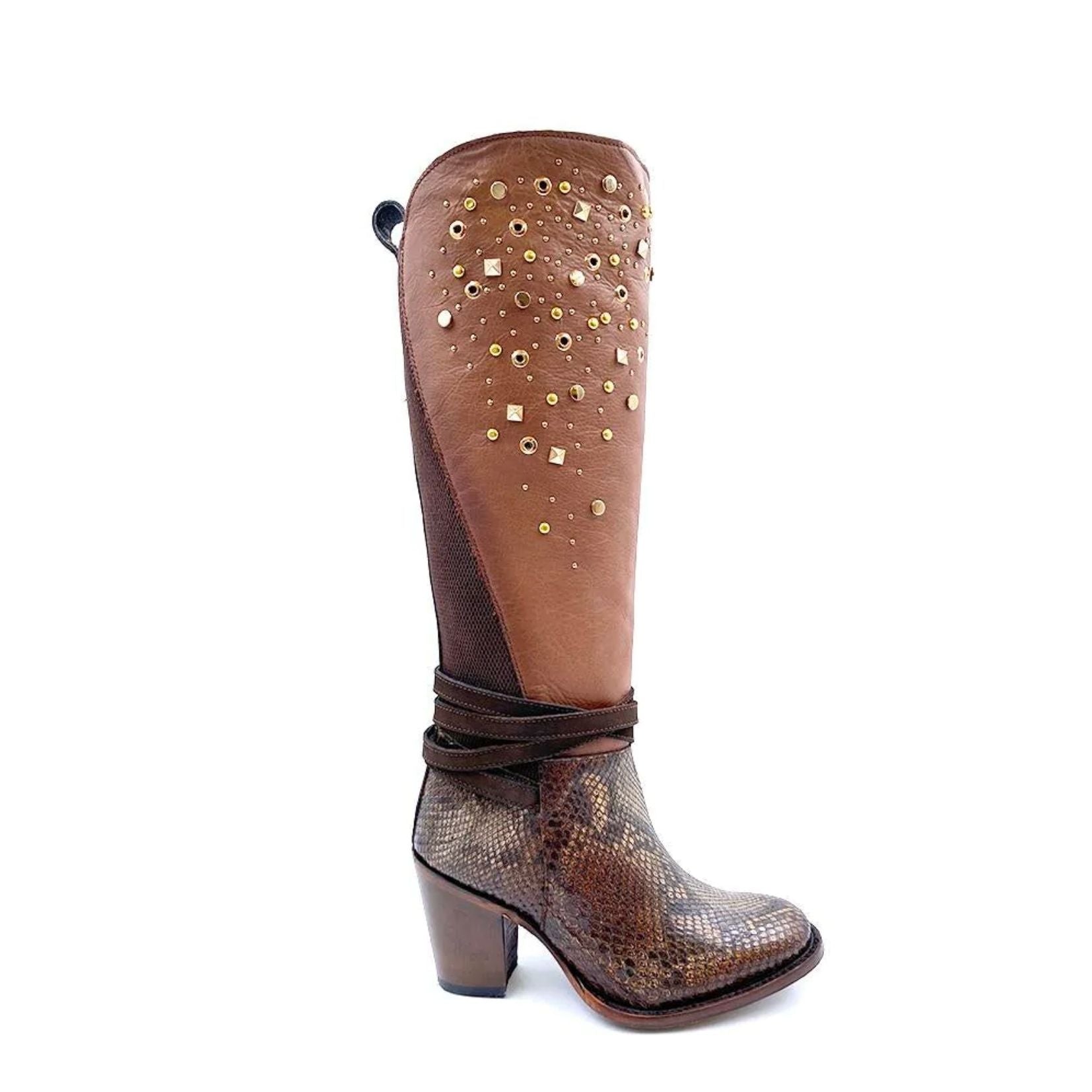 Women's Cuadra Brown Western Cowgirl Python Skin Knee High Boots - Stylish & Comfortable for Rodeo, Country Dance & Fashion Outfits