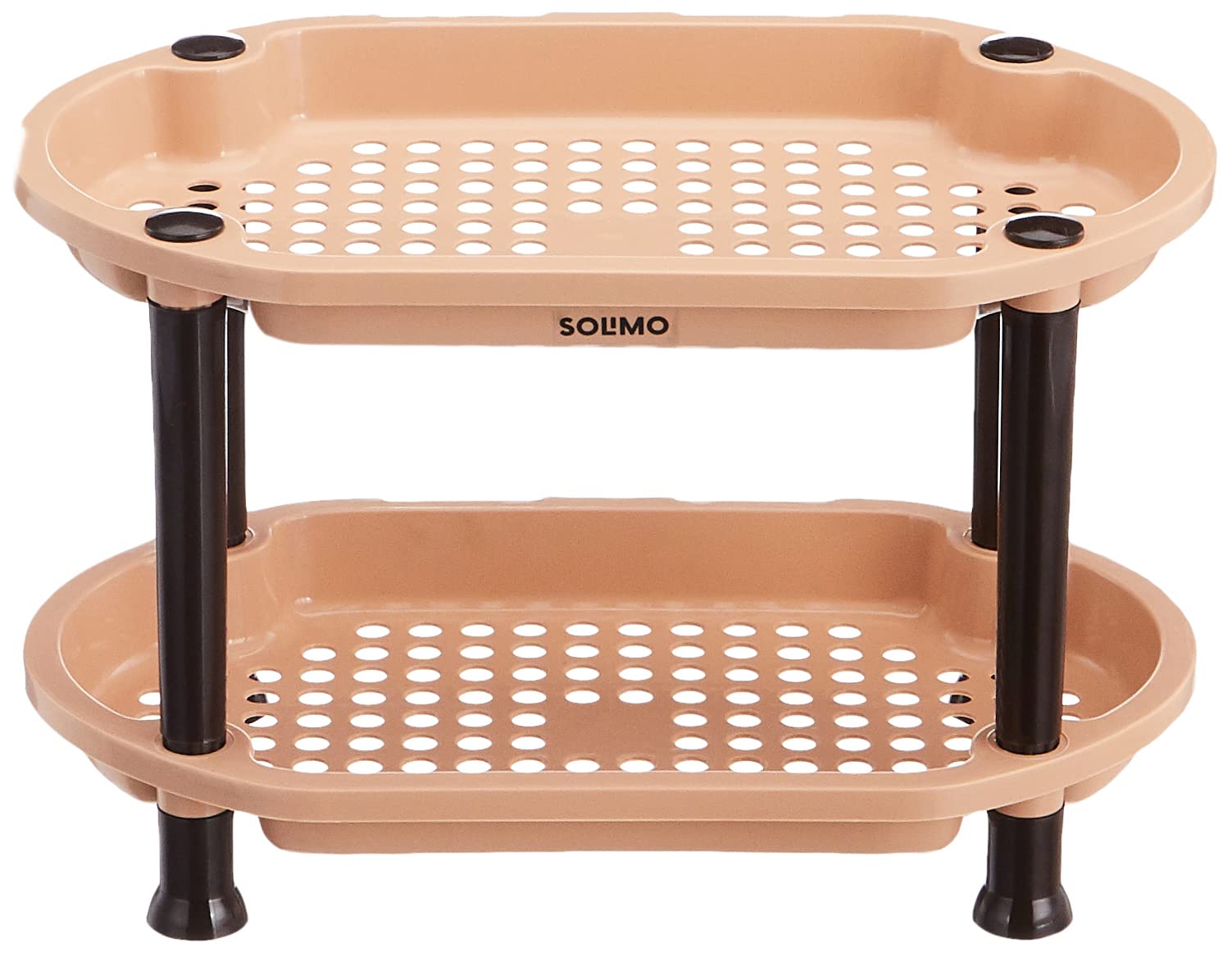 Solimo 2-Tier Plastic Storage Shelf Organizer for Kitchen, Bathroom, Living Room, Balcony - Space-Saving Beige & Brown Oval Rack | Perfect for Spice Jars, Books, Toys, Puja Items & Home Decor Organization
