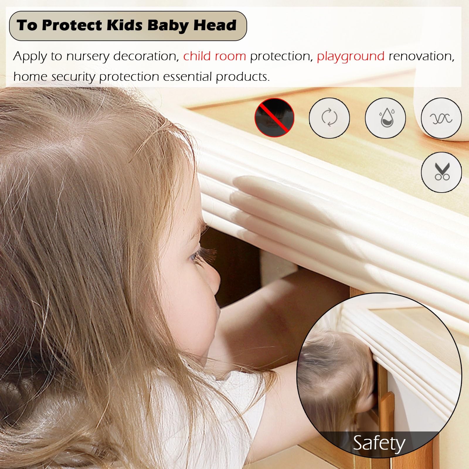 3 Inch Extra Wide Foam Edge Protector Stick - Furniture Bumper Guard for Cabinet, Oven, Table & Baby Crib (White/Green) | Anti-Collision Safety Padding for Bunk Bed Steps & Sharp Corners | Home & Office Protection Solution