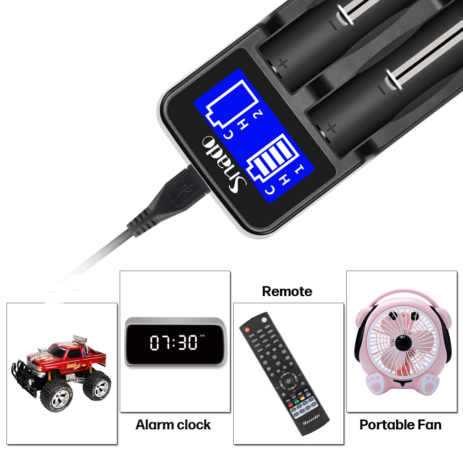 Snado LCD Display Universal Smart Charger for Li-ion 18650 18490 18350 & Ni-MH AA AAA Batteries - Intelligent Fast Charging with Auto Cut-off - Perfect for Cameras, Flashlights, and Electronic Devices