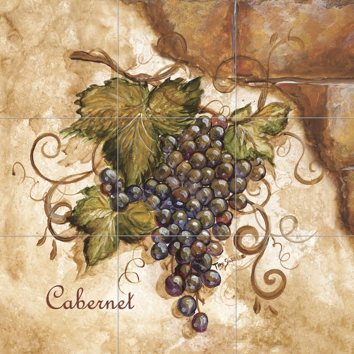 Ceramic Backsplash Tile Mural - Tuscan Grapes Design for Kitchen & Bathroom Decor - Tre Sorelle Studios - Perfect for Farmhouse, Italian, and Mediterranean Style Homes