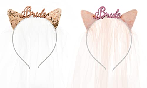Wedding Cat Ears Headband with Veil - Bride To Be Hair Accessory for Bachelorette Party, Bridal Shower & Wedding Day