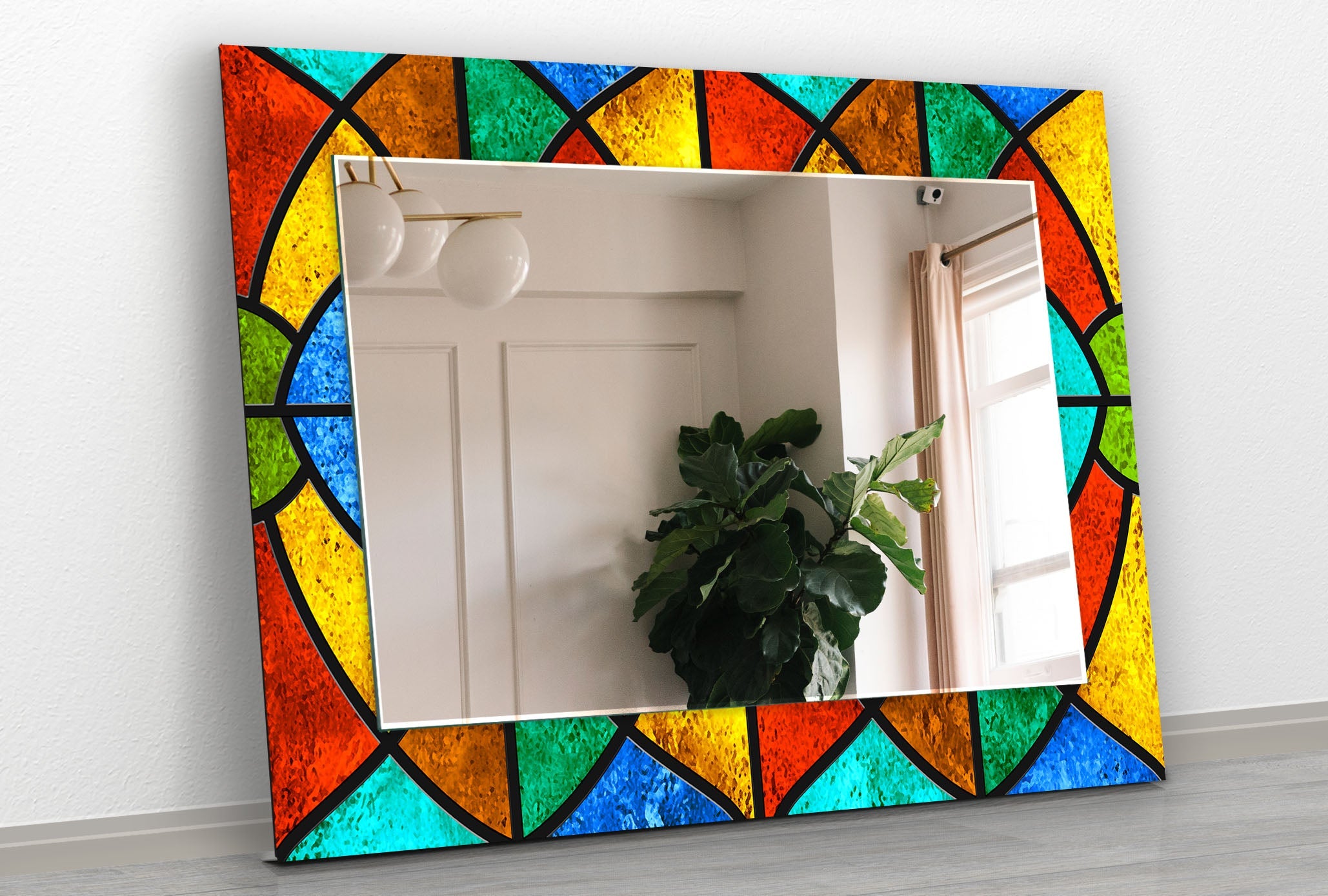 Vibrant Stained Geometric Wall Mirror - Modern Decorative Accent for Living Room, Bedroom & Entryway