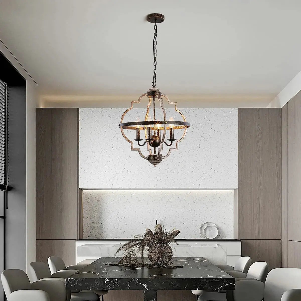 Vintage Rustic Metal Chandelier Lighting Fixture - 4 Light Farmhouse Pendant for Dining Room, Kitchen Island & Bedroom Decor