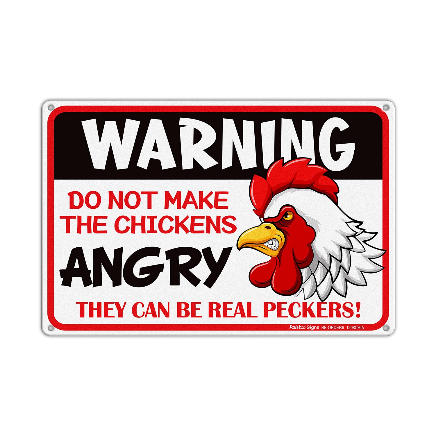 8x12 Inch Chicken Warning Sign - Rust-Free Reflective Aluminum - Weatherproof & Fade Resistant - Easy Mounting for Indoor/Outdoor Use - Perfect for Farms, Coops & Backyard Poultry Areas