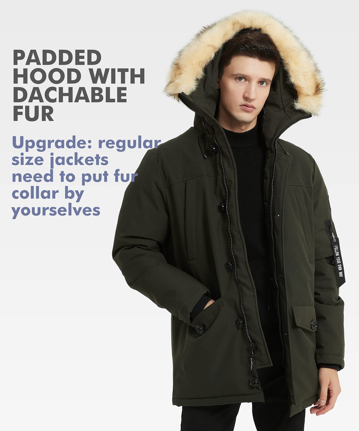 PUREMSX Men's Winter Jacket - Insulated Thick Warm Puffer Coat with Fur Hood | Waterproof Windproof Cold Weather Parka for Snowboarding, Skiing & Outdoor Activities