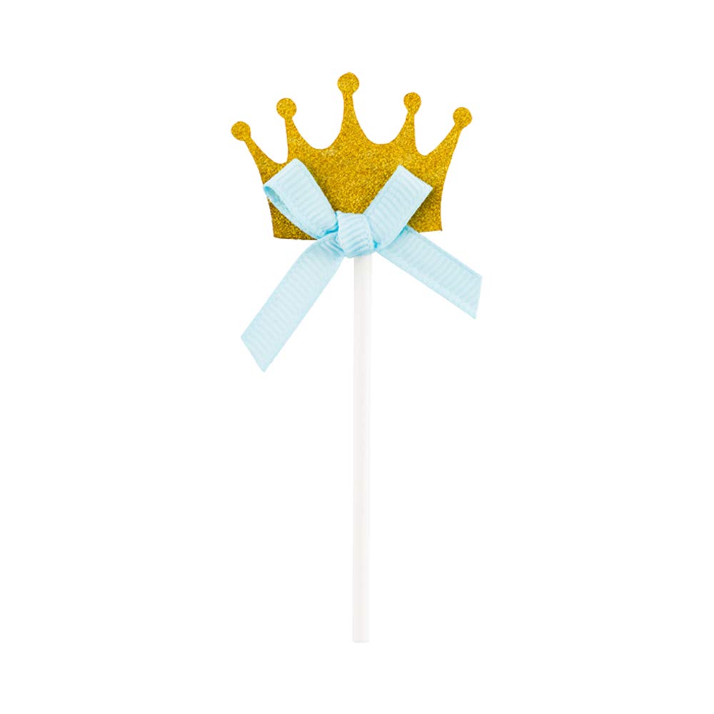 Gold & Blue Glitter Crown Cake Toppers - 10 Pack 3.7