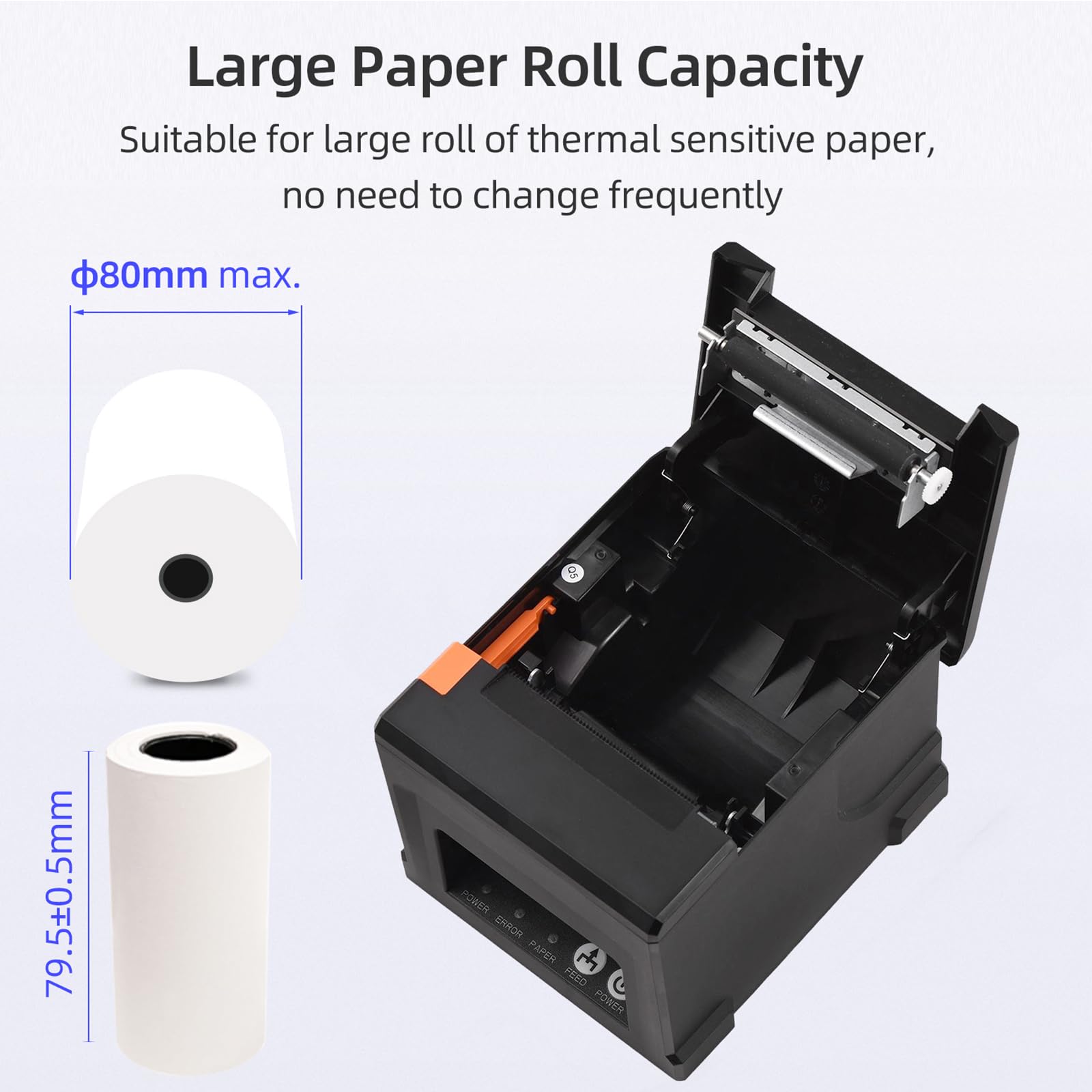 80mm 3 Inch POS Thermal Receipt Printer with Auto Cutter - Commercial Kitchen & Restaurant Bill Printer with LAN/USB Connectivity, Cash Drawer Support (Not Compatible with Square/Doordash/Uber Eats) - Perfect for Fast Food Restaurants, Cafes, and Retail Stores