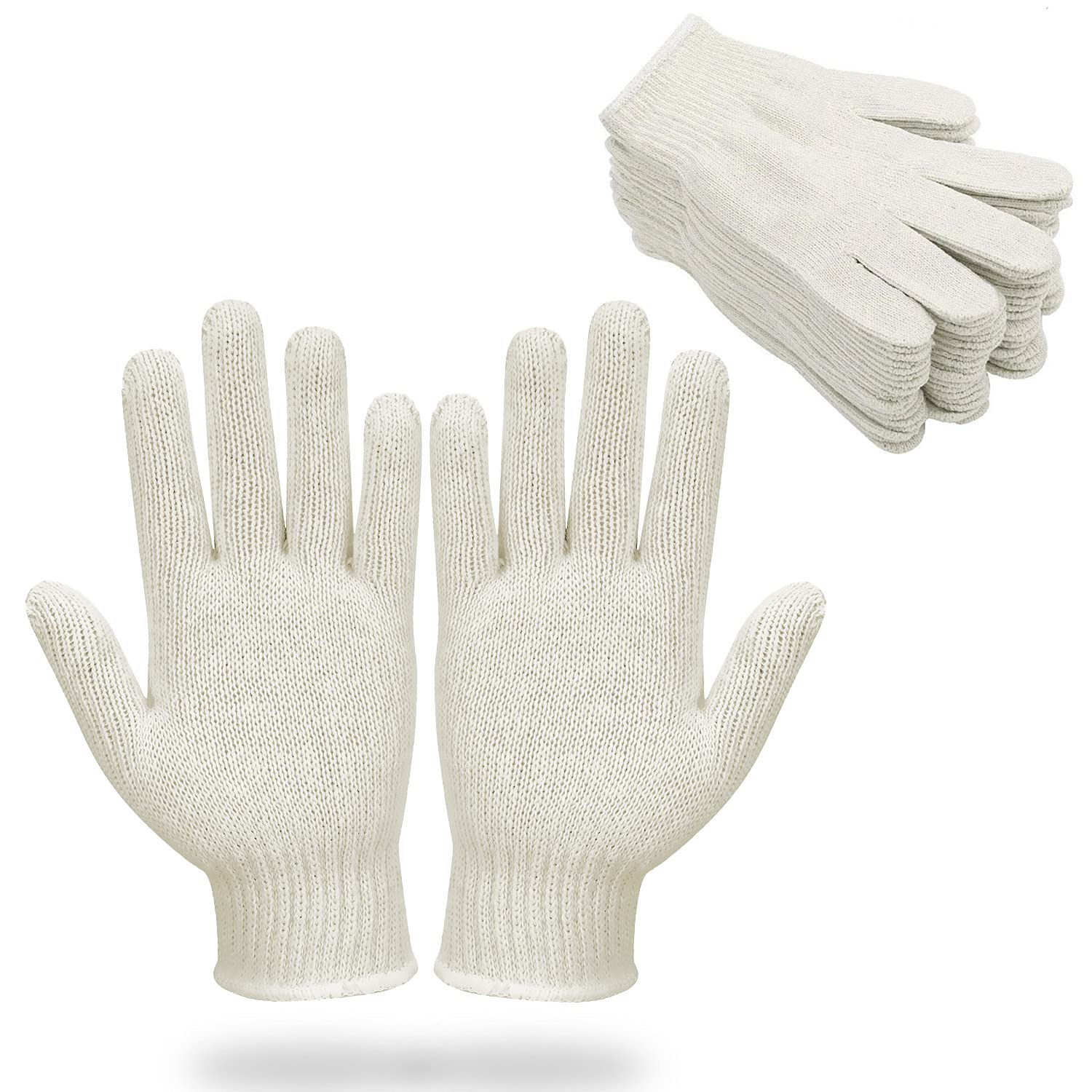 White Cotton Polyester Work Gloves - Reusable & Washable Knit Gloves for Gardening, Cleaning & DIY Projects | Natural Color Comfort Gloves