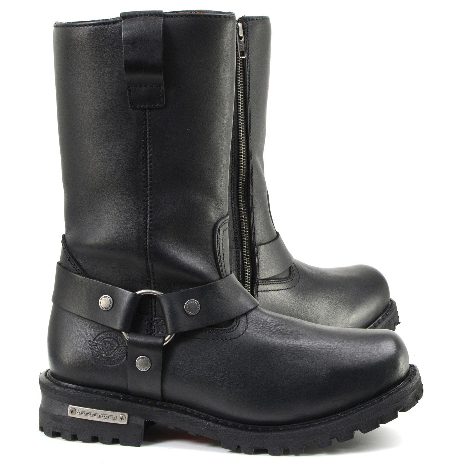 Milwaukee Leather Men's Black Waterproof Work Boots 11-inch Wide Width Square Toe with Harness & Zipper - MBM9061WP (Size 8W) - Durable Construction Boots for Outdoor Work, Hiking & Heavy Duty Use