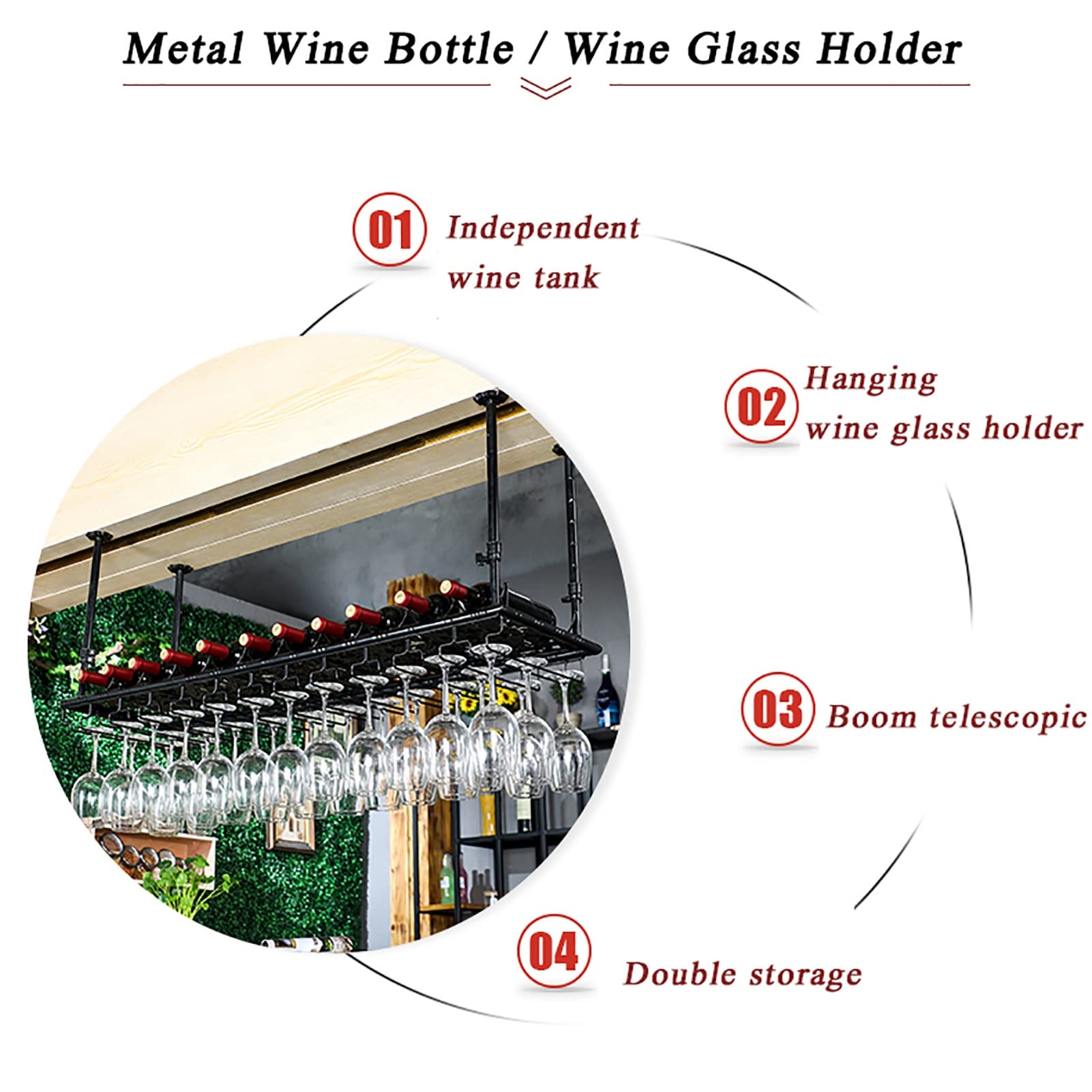 Stylish Ceiling-Mounted Wine Bottle Holder & Glass Rack - Adjustable Height (100x35cm) for Bar, Kitchen, Restaurant - Perfect for Wine Storage and Decorative Display