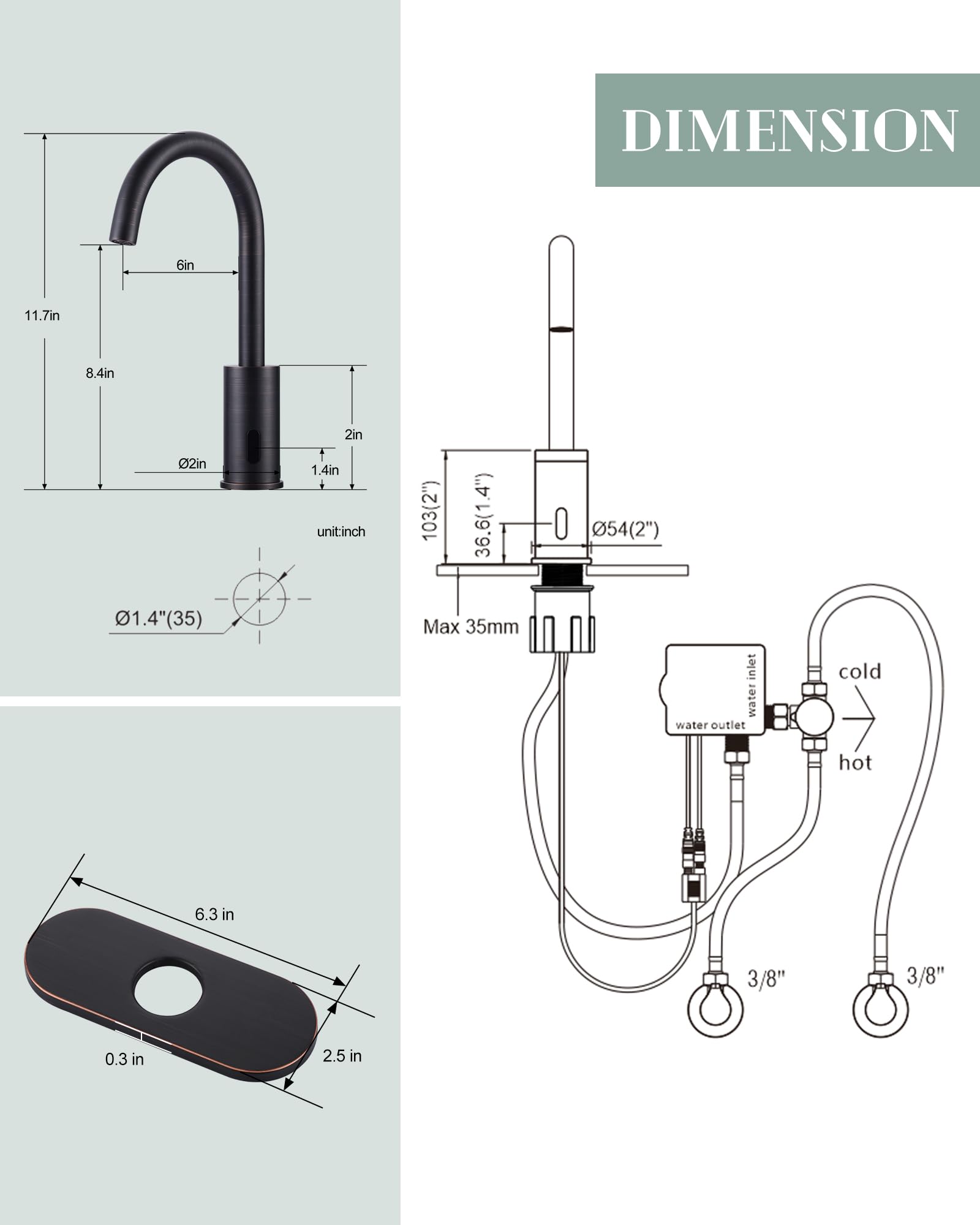 Touchless Automatic Sensor Bathroom Faucet - Hands-Free Motion Sensor Sink Faucet with Temperature Mixer, 1 Hole Oil Rubbed Bronze Design with Cover Plate - Perfect for Commercial & Home Bathroom Vanity Sinks