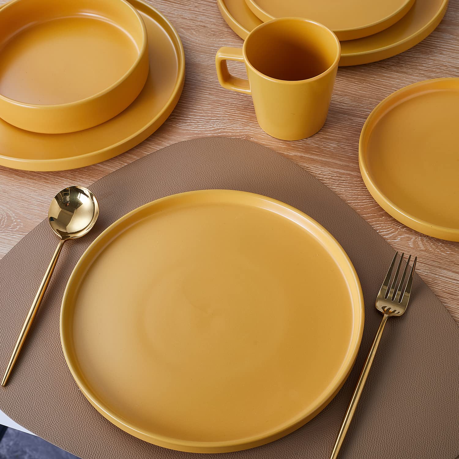 Stone Lain Cleo Modern Stoneware 32-Piece Dinnerware Set - Plates, Bowls & Pasta Dishes for 8 People, Yellow | Elegant Table Setting for Family Dinners, Parties & Entertaining Guests
