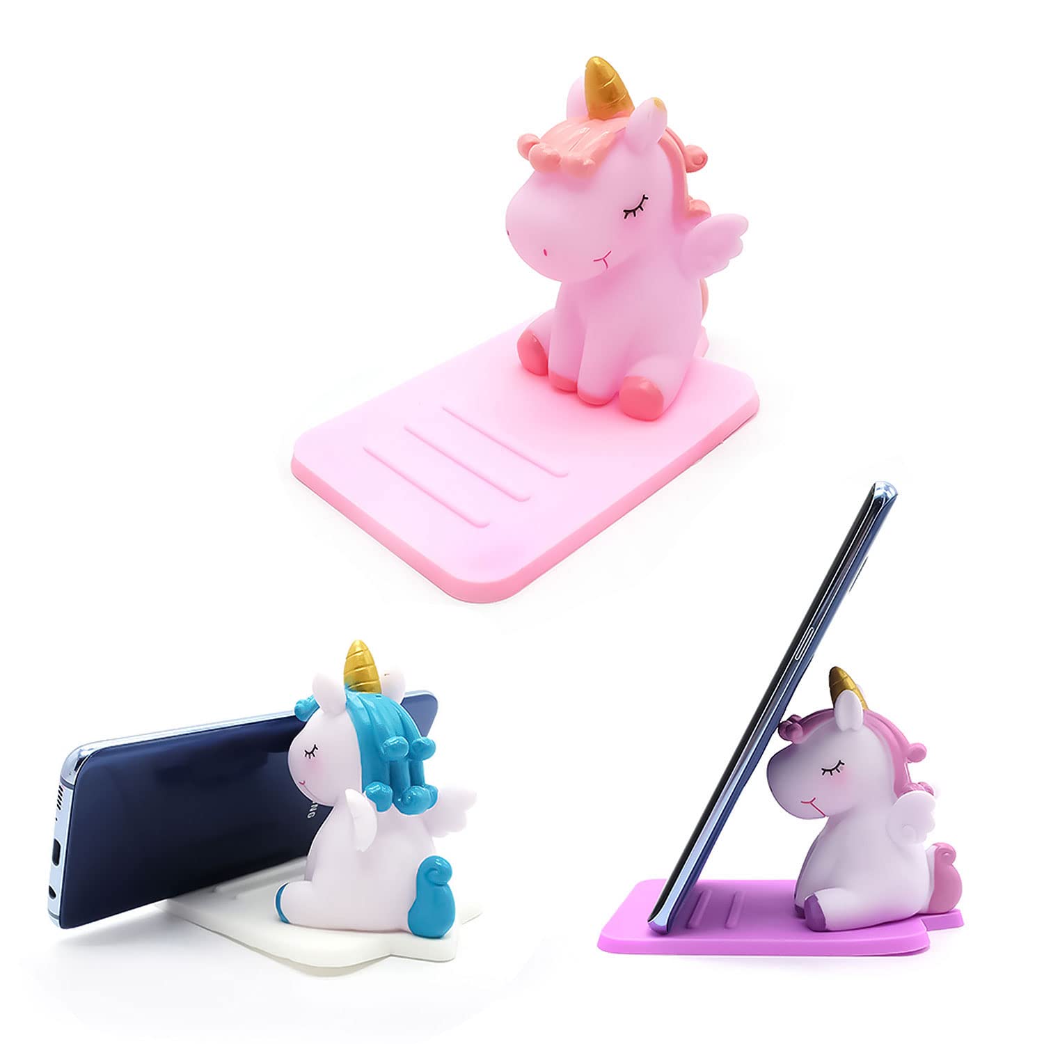 3 Pack Adjustable Unicorn Phone Stand Holder - Cute Cartoon Desktop Cell Phone Dock for Girls - Multi-Function Smartphone Accessory for Home, Office & Car Use - Perfect Gift for Unicorn Lovers