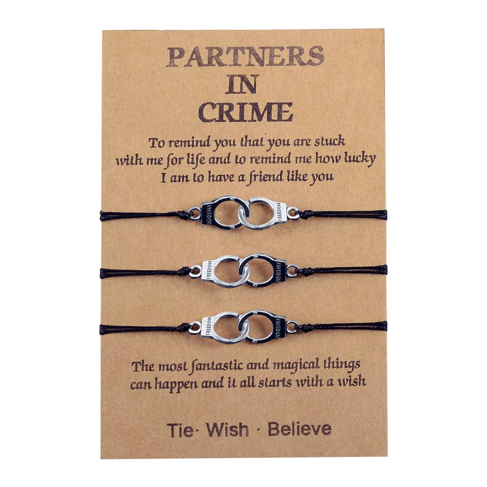 GBTBYS 3 PCS Partner in Crime Handcuff Bracelets - Best Friend BFF Matching Friendship Bracelets for Women, Teen Girls & Men - Cute Couple Pinky Promise Gifts for Girlfriend, Boyfriend - Birthday, Back to School, Valentine's Day - Perfect for Long Distance Relationships & Friendship Tokens