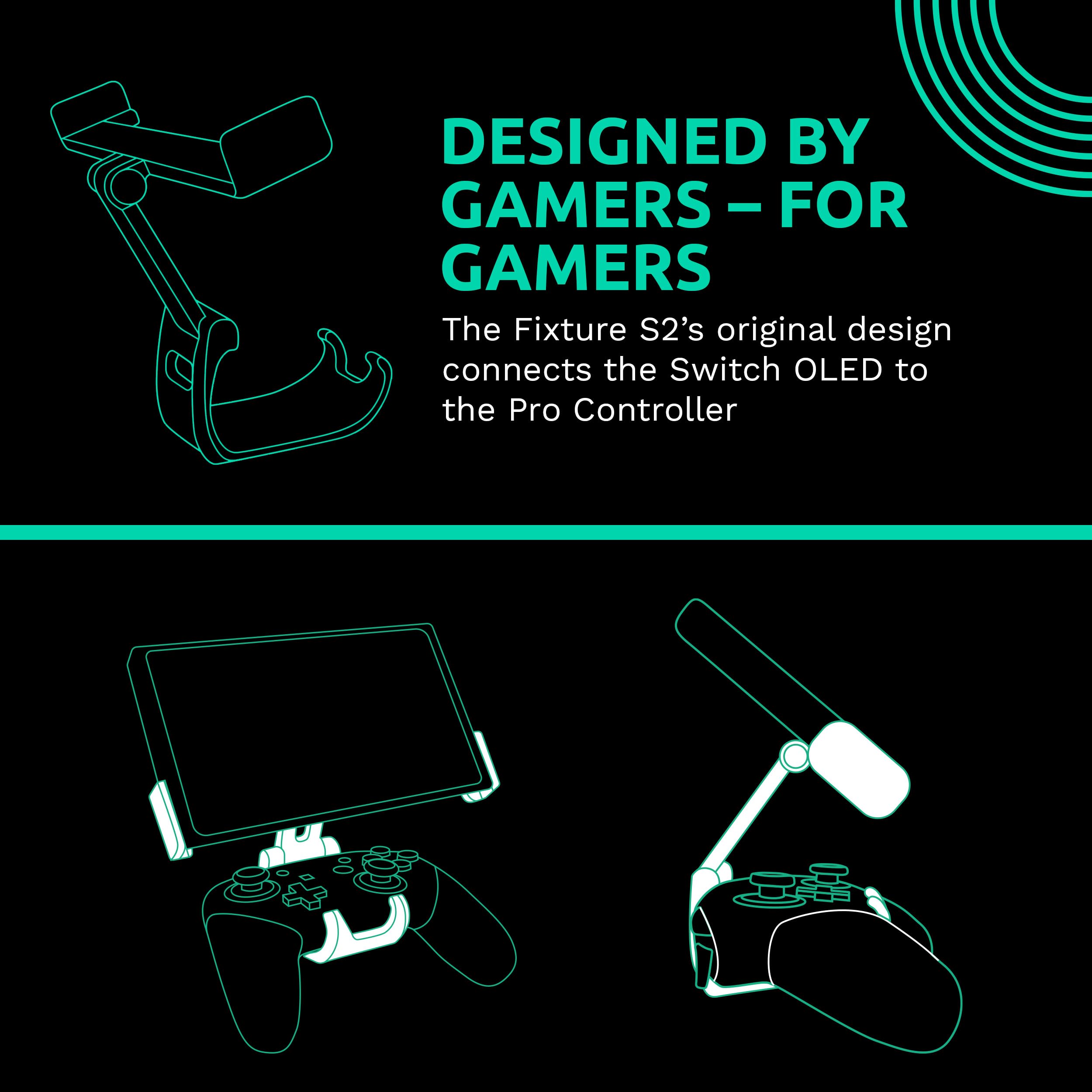 Fixture S2 Bundle - Gaming Console Monitor & Controller Mount with Carrying Case for Nintendo Switch OLED & Pro Controller | Perfect for Travel, Home Gaming Setup & Multiplayer Sessions