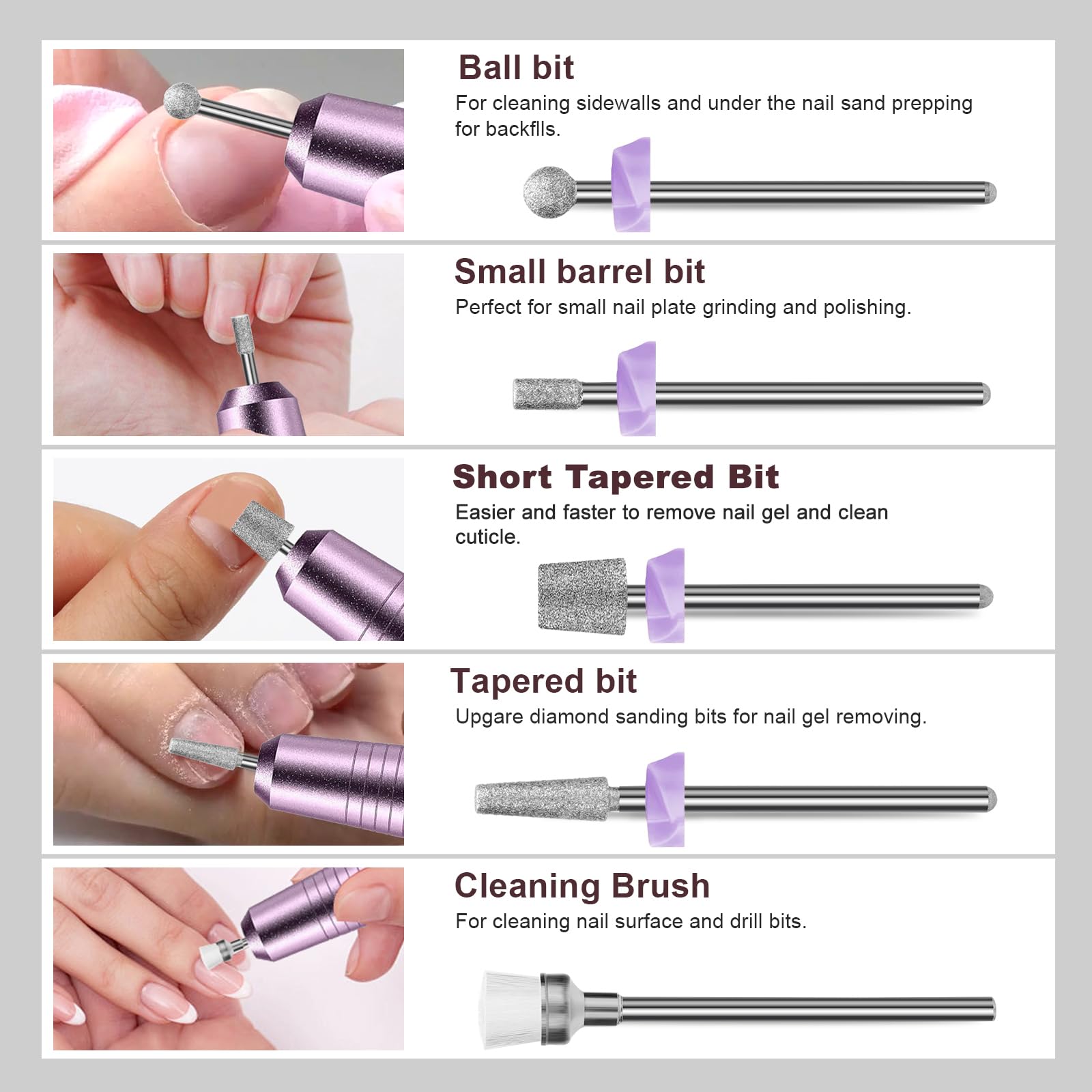 10PCS Professional Nail Drill Bits Set - 3/32 Inch Diamond Bits for Nail Drill Efile, Cuticle Cleaner & Acrylic Remover - Manicure Pedicure Kit for Gel Polish & Nail Prep - Perfect for Salon & Home Use