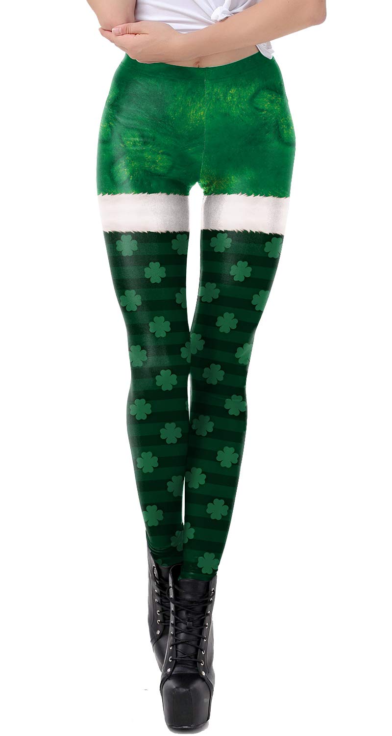 St. Patrick's Day Women's High Waisted Yoga Pants - Tummy Control Shamrock Print Leggings with Clover Leaves Design | Soft Stretchy Workout Tights for Cosplay, Fitness & St. Paddy's Day Celebrations
