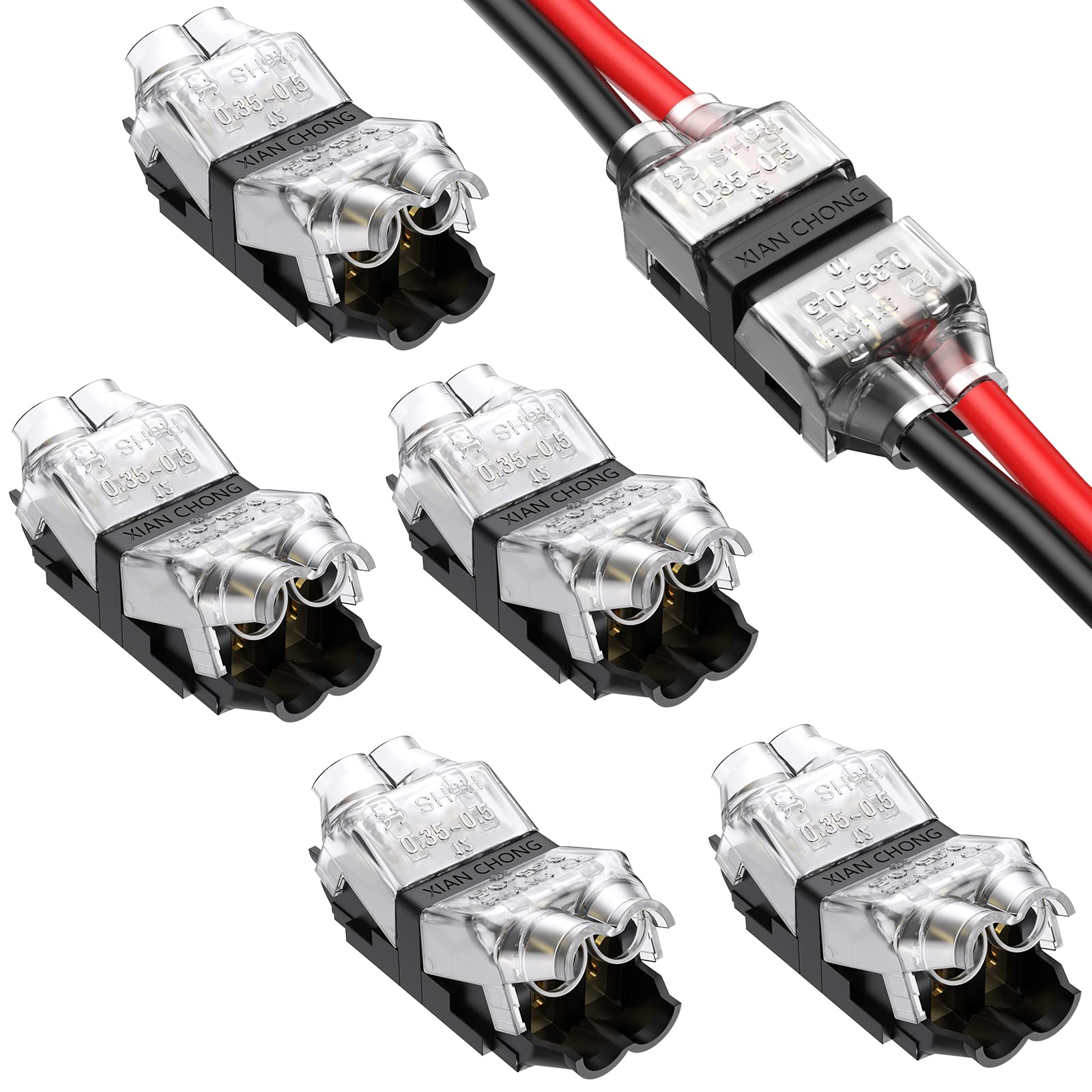 Emitever 6-Pack Low Voltage Wire Connectors - 2 Way Automotive Electrical Connectors with 2 Pins for 22-18 AWG Wires - Ideal for Car Audio, LED Lighting & DIY Electrical Projects