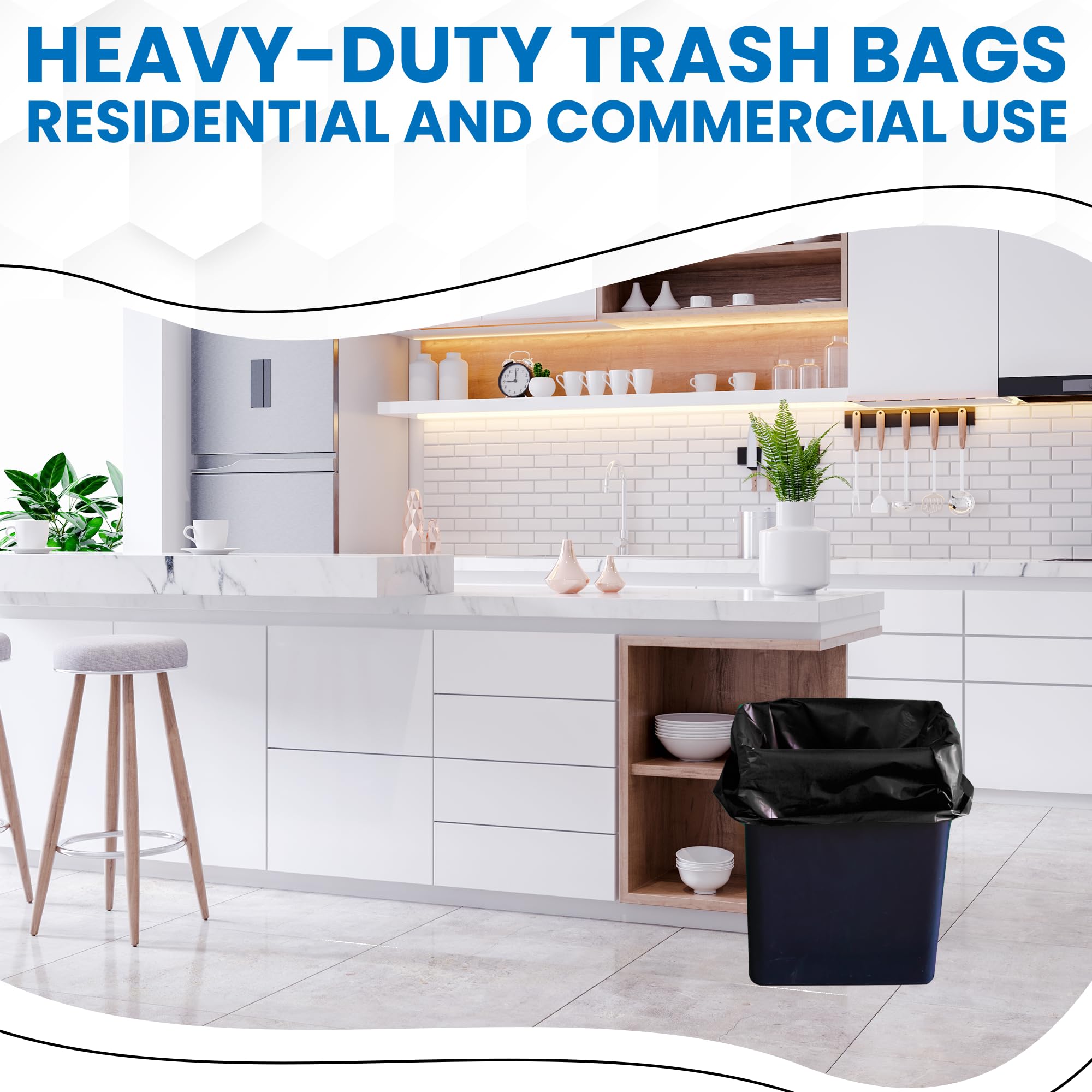 Heavy Duty Trash Bags with Drawstring - 18 Gallon Extra Strong Garbage Bags for Lawn, Yard, Kitchen & Home - Leak Proof Outdoor & Indoor Waste Disposal Bags - Perfect for Daily Trash, Cleaning & Gardening Use
