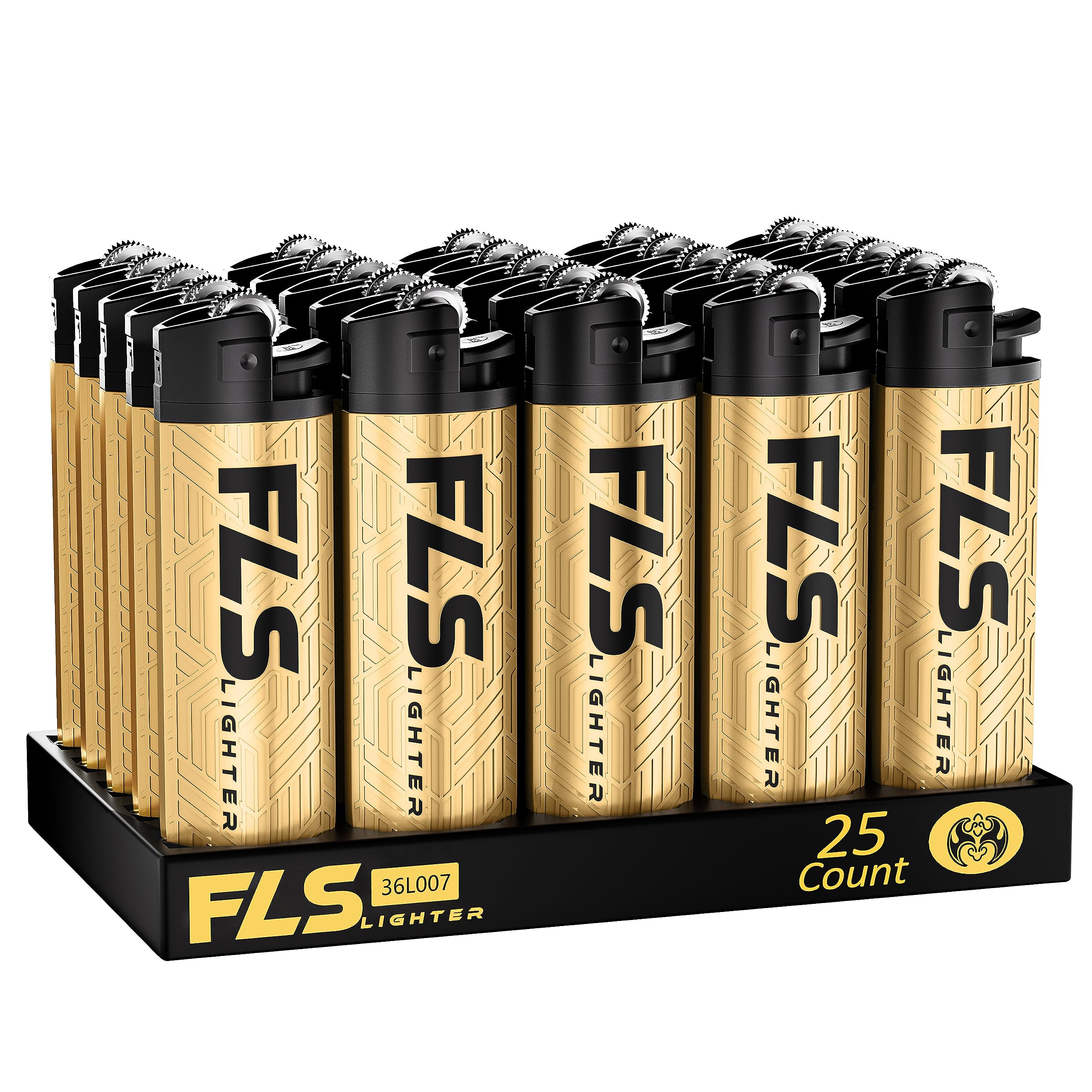 FLS Bulk Disposable Lighters - 25 Pack Gold Lighters for Candles, Camping, BBQ & Emergency Use | Windproof & Refillable