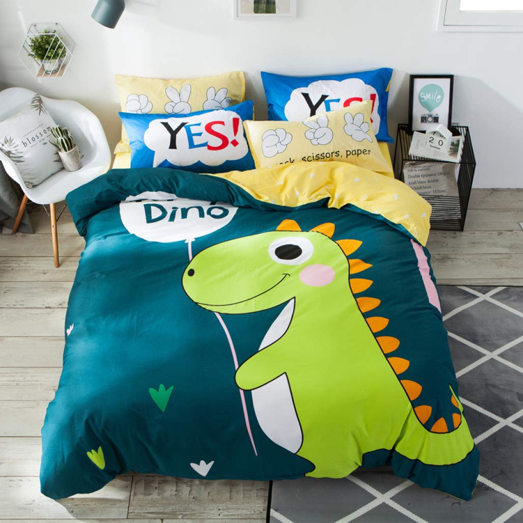 Dinosaur Duvet Cover Set for Kids - Full/Queen Size 100% Cotton Bedding with Comforter Cover & Sheet - Fun Boys Room Decor for Bedroom, Birthday Gift Idea