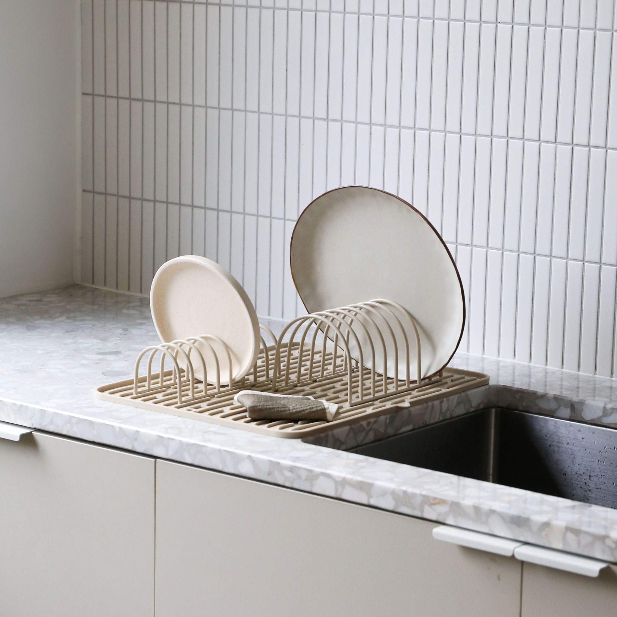 Premium Dish Drainer Set of 2 - Space-Saving Kitchen Organizer with Sand Color Design | Perfect for Countertop Drying Racks, Dish Rack for Sink, and Kitchen Utensil Storage