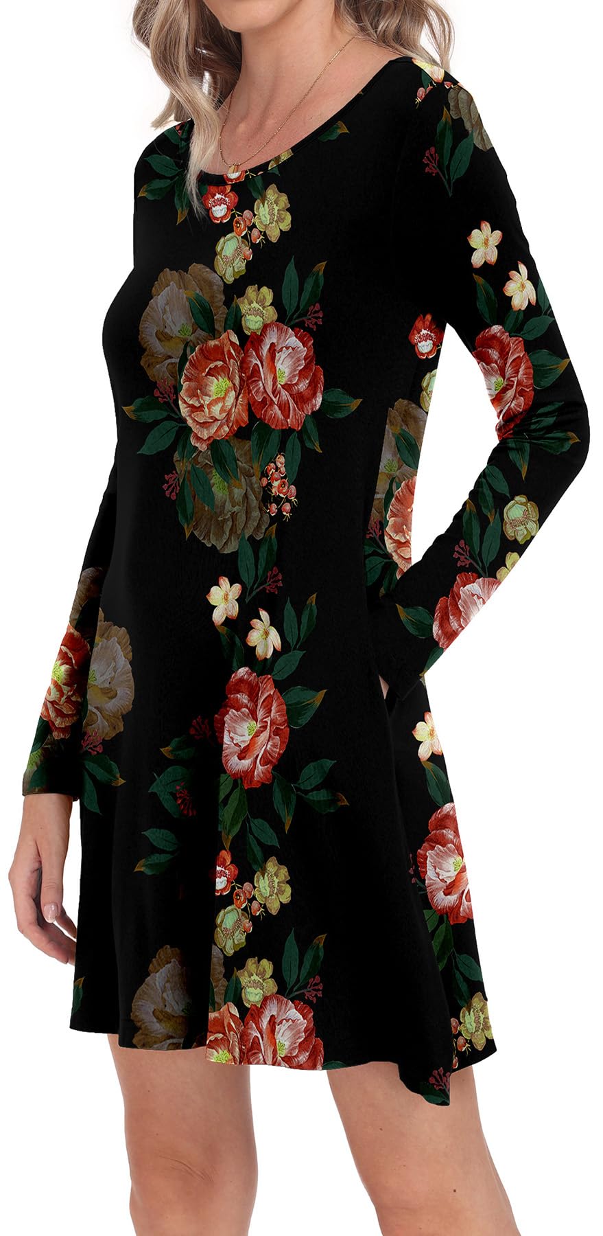 Women's Long Sleeve Pocket T-Shirt Dress - Casual Loose Fit Comfortable Cotton Maxi Dress for Everyday Wear, Lounge & Outings