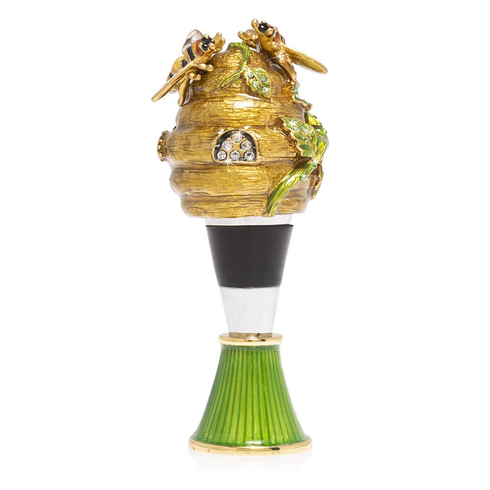 Jay Strongwater Mead - Elegant Beehive Wine Stopper and Stand Set for Wine Lovers, Perfect for Gifts, Home Decor, and Wine Accessories Collection