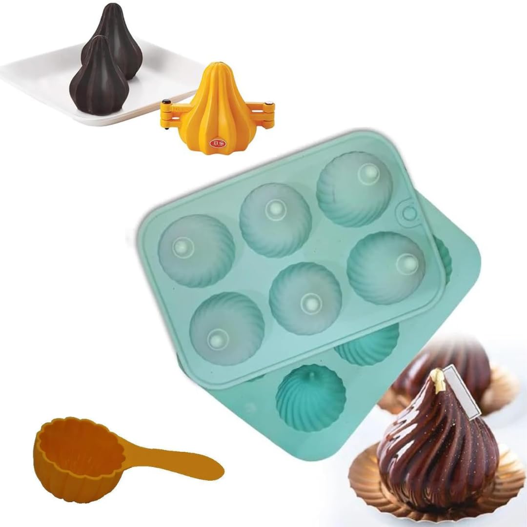 Premium Plastic Prasad Laddoo Spoons & 6-Cavity Silicone Modak Molds Set - Eco-Friendly Diwali Sweets Tools for Ganesh Chaturthi, Chocolate Filling, Mithai, Cake Decorating & Indian Festival Cooking