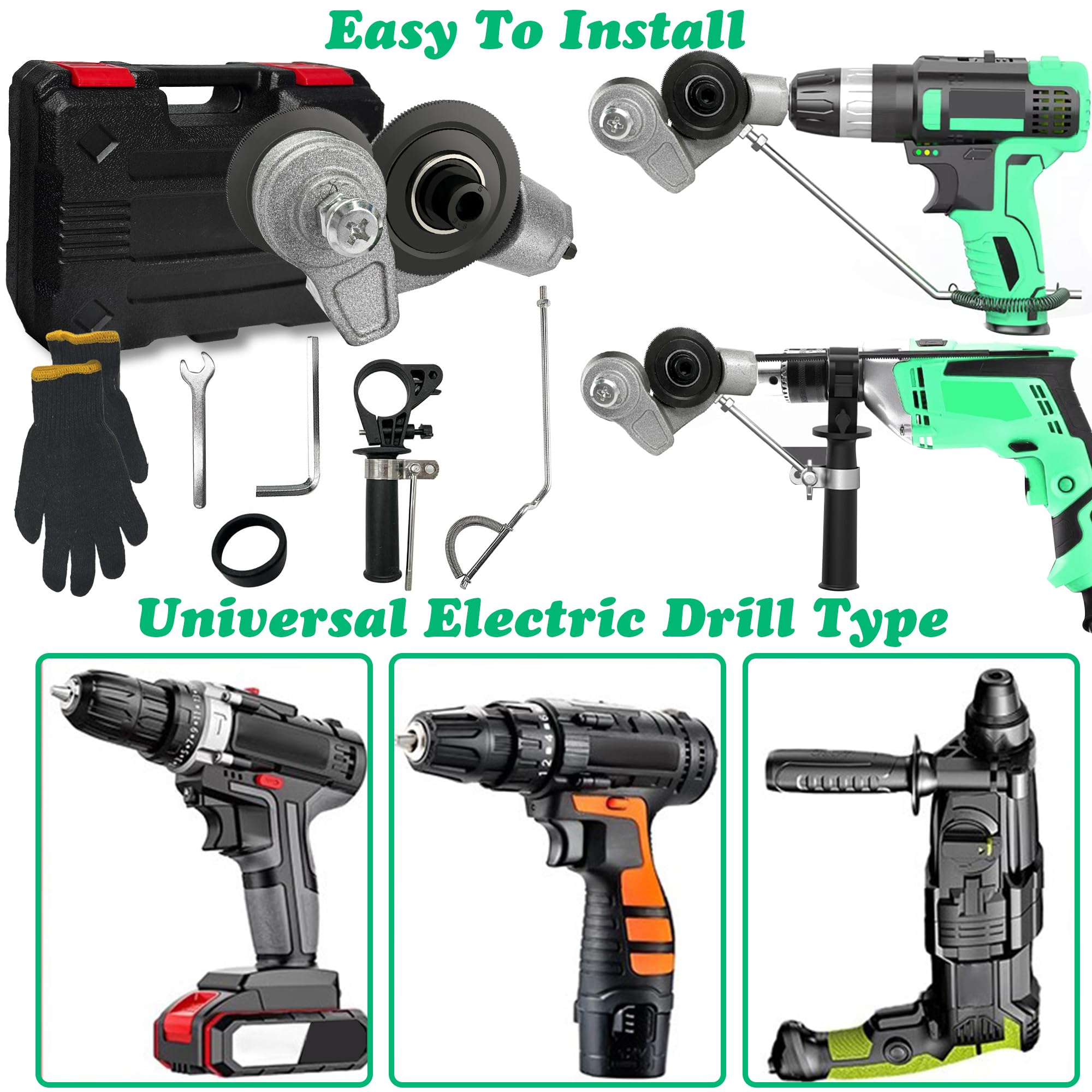 Upgraded Electric Drill Metal Sheet Cutter - Heavy Duty Plate Nibbler Attachment with Adapter for Cutting Iron, Aluminum & Steel - Perfect for HVAC, Roofing & DIY Metal Fabrication Projects (Black)