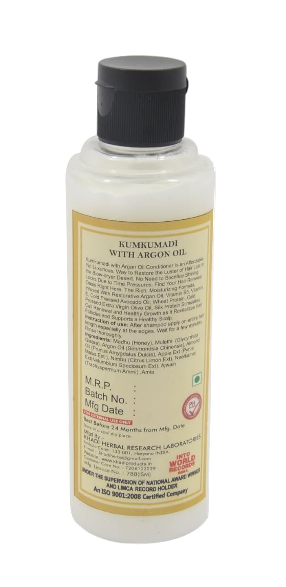 Khadi Natural Kumkumadi with Argan Oil Conditioner 210ml - Ayurvedic Hair Treatment for Dry, Damaged Hair - Deep Nourishing & Restorative Formula for Shiny, Healthy Hair - Perfect for Daily Hair Care Routine & Salon-Quality Results at Home