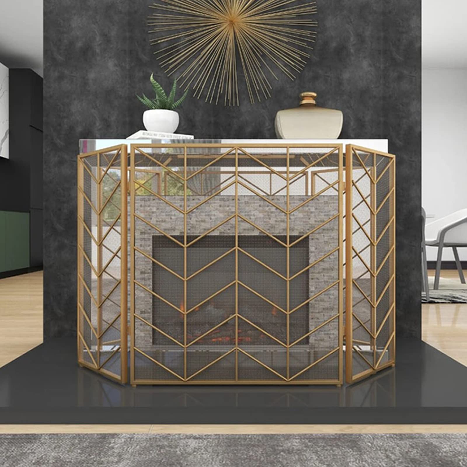 INKCOR Foldable Wrought Iron Fireplace Spark Guard Screen - Rustic Aged Finish for Wood Stove & Coal Fire Protection - Perfect for Indoor/Outdoor Fireplace Safety & Decoration