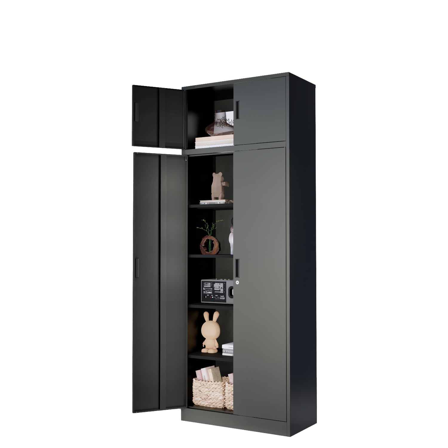 Metal Storage Cabinet with Lock - 2 Lockable Doors & 4 Adjustable Shelves for Garage, Office, Home, Gym, School | Heavy Duty Black Steel Organizer for Tools, Supplies & Pantry Items