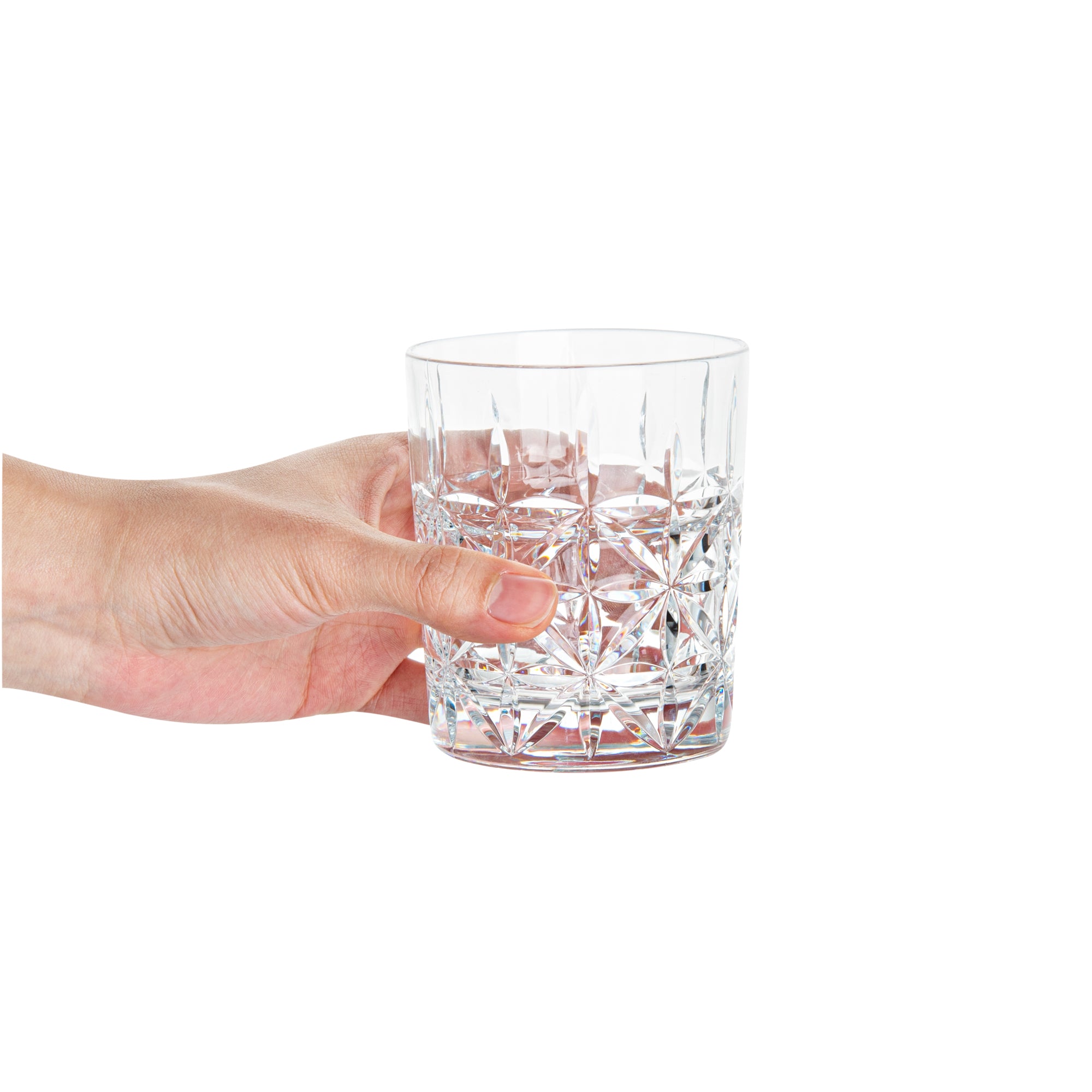 Bev Tek 10 oz Polycarbonate Old Fashioned Whiskey Glasses - Cut Crystal Design (3.25