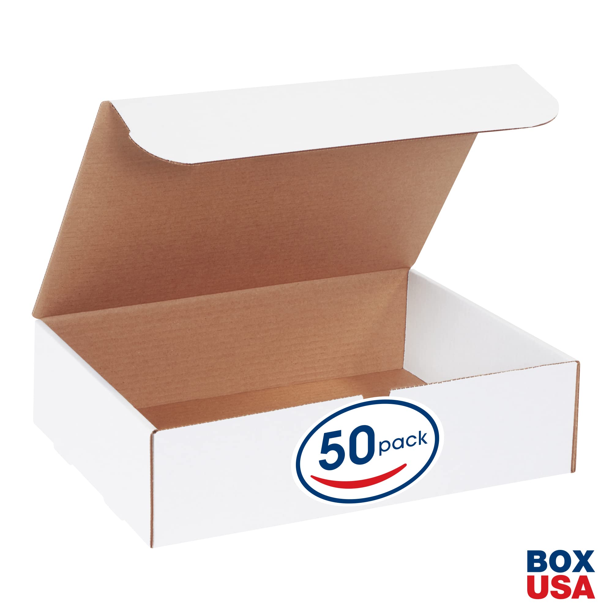 BOX USA BMIBMS1000 White Corrugated Mailers 15 1/8 x 11 1/8 x 4 Inches - Pack of 50 Shipping Boxes for Mailing, Packaging, and Ecommerce