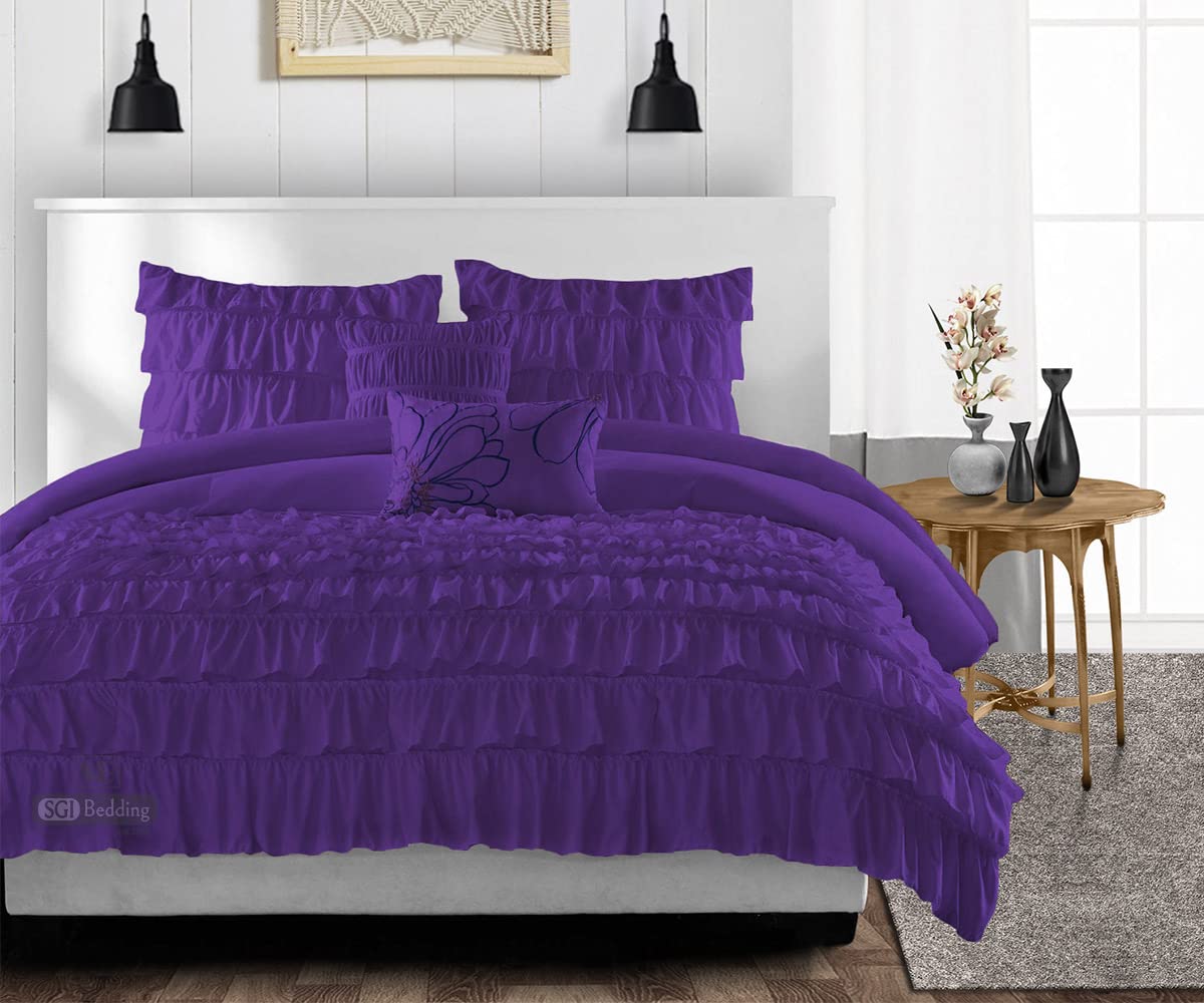 Premium Wyoming King Comforter Set - 300 GSM Plush Siliconized Microfiber Fill with Ruffled Purple Design | Box Stitched Quilted Duvet Insert & Matching Pillowcases | Ultra Soft Microfiber Shell for Luxurious Bedroom Decor | Perfect for Master Bedrooms, Guest Rooms & Cozy Winter Nights