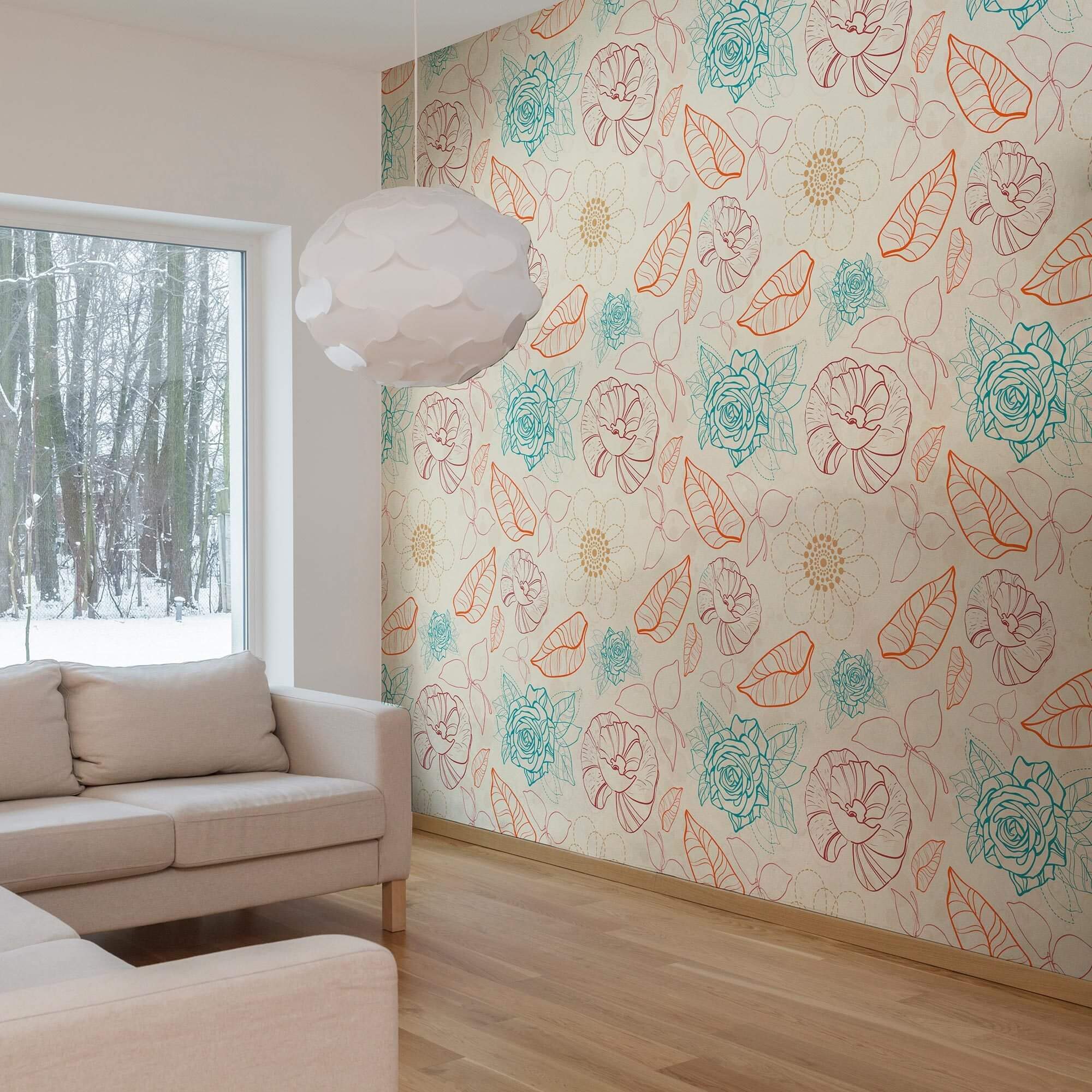 Blue and Beige Textured Floral Peel and Stick Removable Wallpaper - Self-Adhesive Decorative Wall Covering for Bedroom, Living Room, and Home Office Decor
